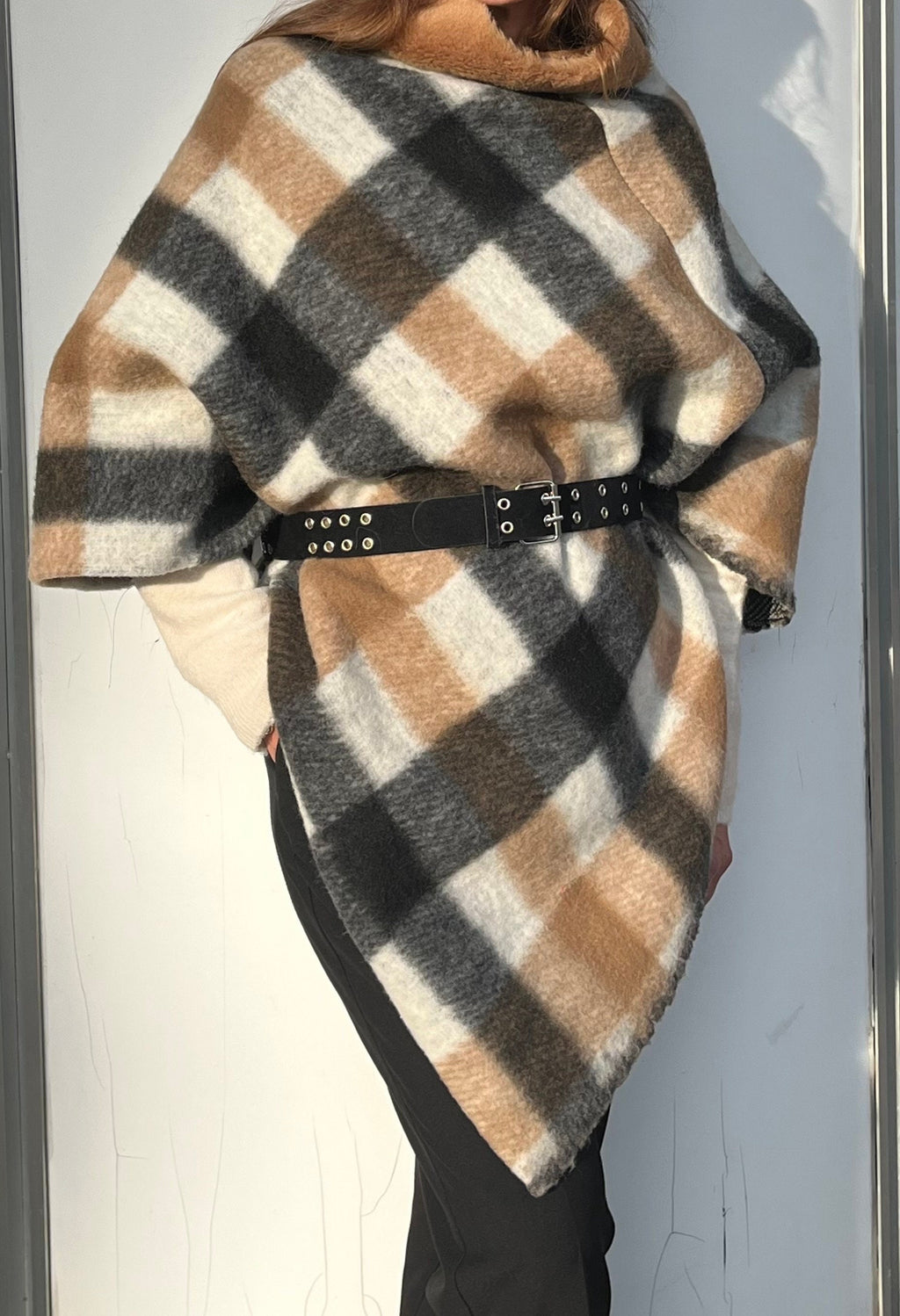 PONCHO MANTELLA DONNA -Poncho Tartan Lana-Poncho Lungo Donna- Poncho Pullover Collo Teddy, Poncho Mantella Lana, Poncho fatto a mano