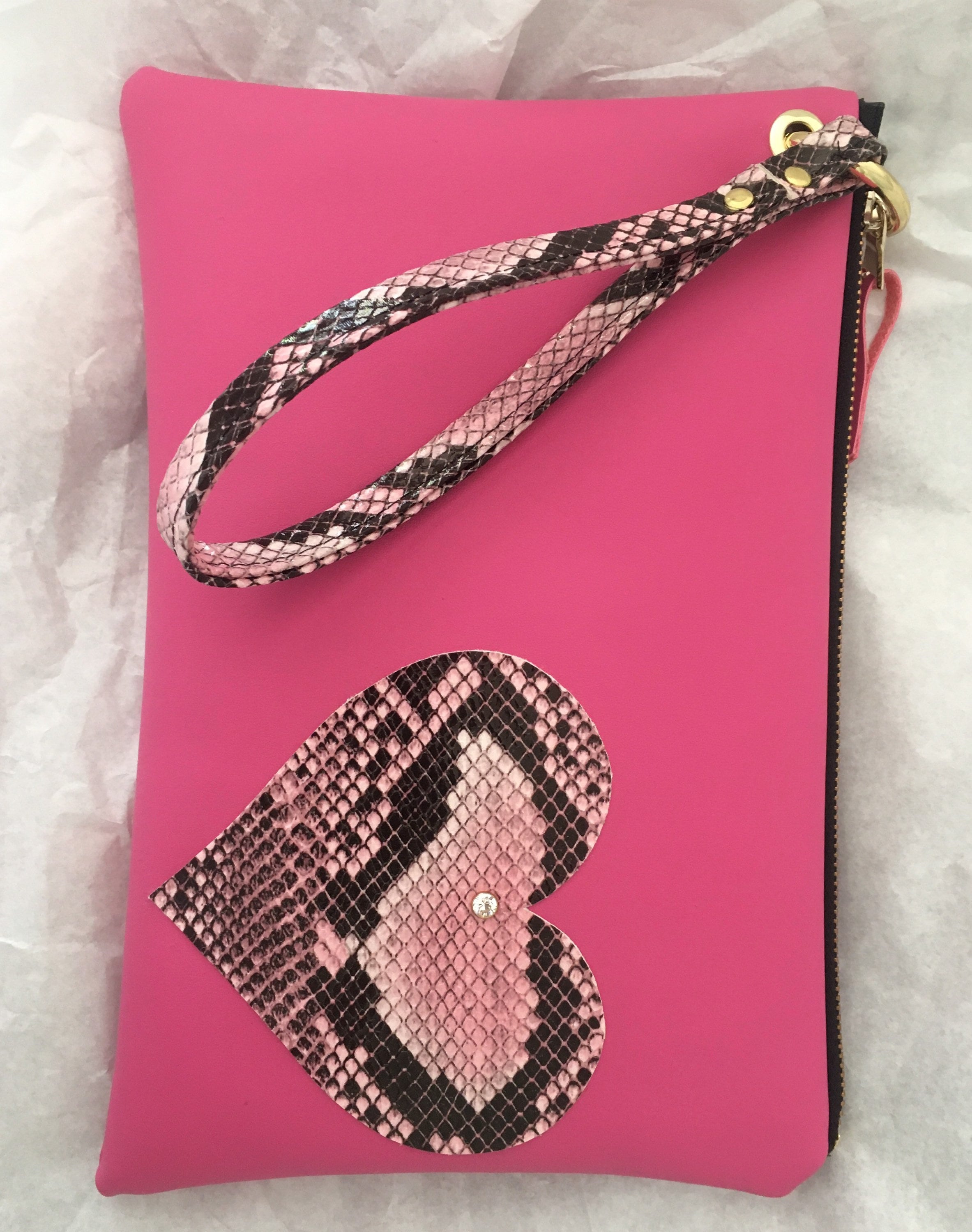 CLUTCH BARBIE CUORE -Clutch Donna con Polsiera-Borsa di Lusso-Borsa Party/Matrimoni-Clutch Ecopelle Cuore-Borsa Mano/Polso-Borsa Artigianale