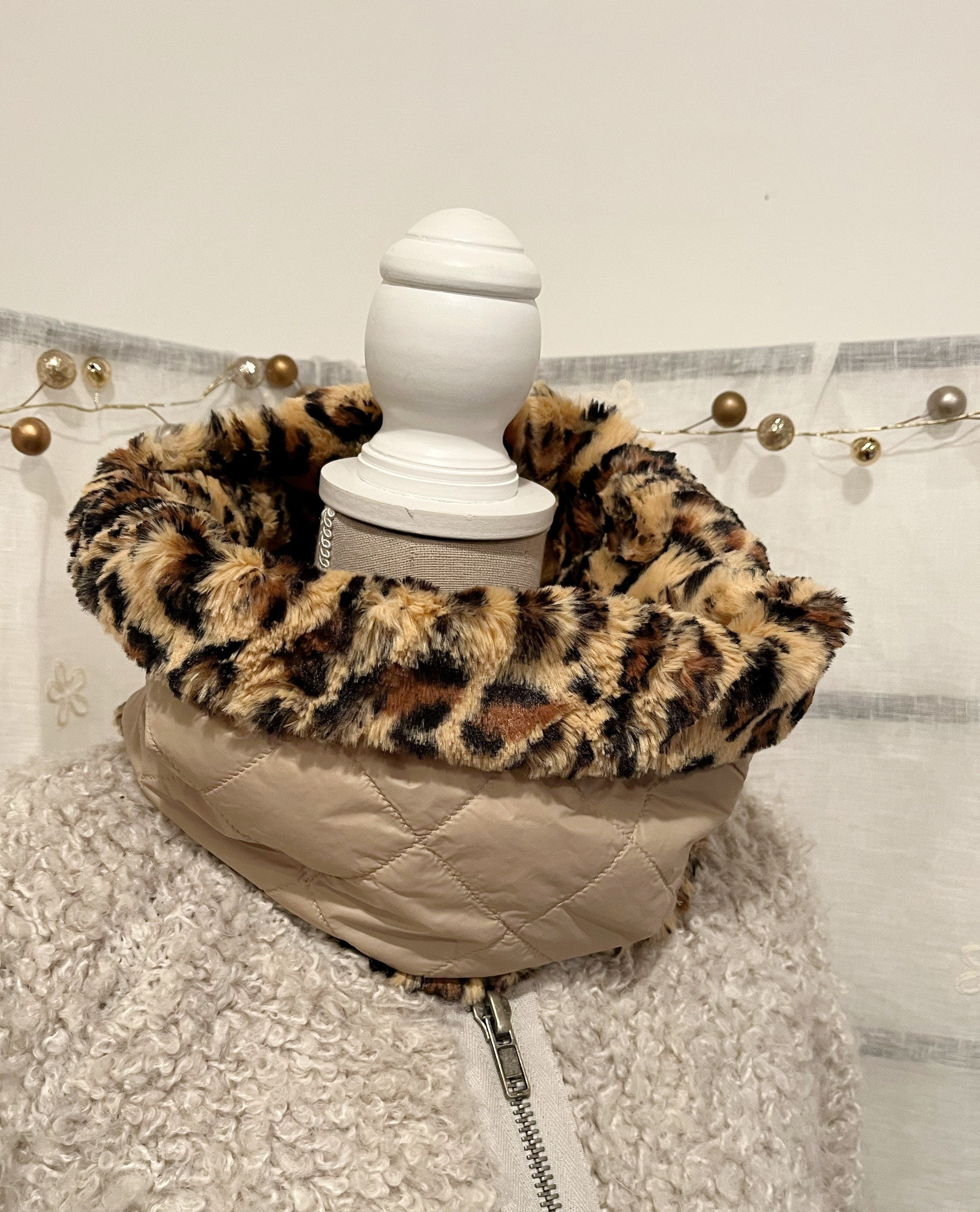 COLLO LEOPARDO  REVERSIBILE-Collo ad Anello Double Face-Scaldacollo Eco-pelliccia/Trapuntato Impermeabile-Scaldacollo Caldo-Regalo Natale