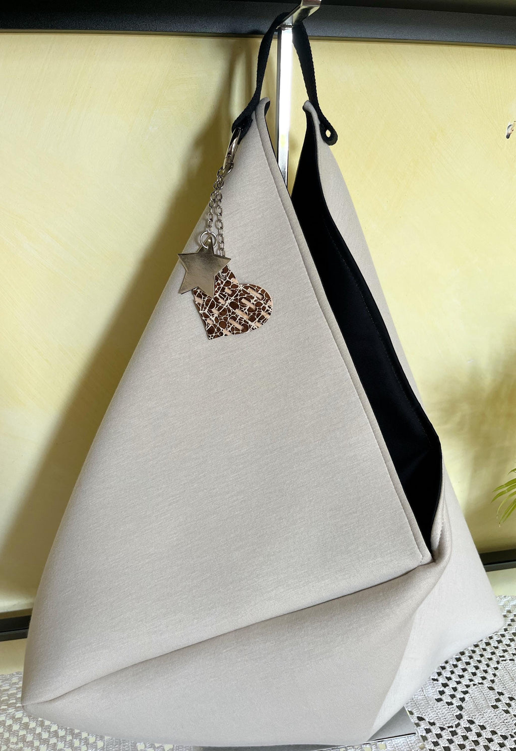 GRANDE BORSA TOTE Origami Bento in Neoprene Bianco Grezzo e Interno Nero-Made in Italy