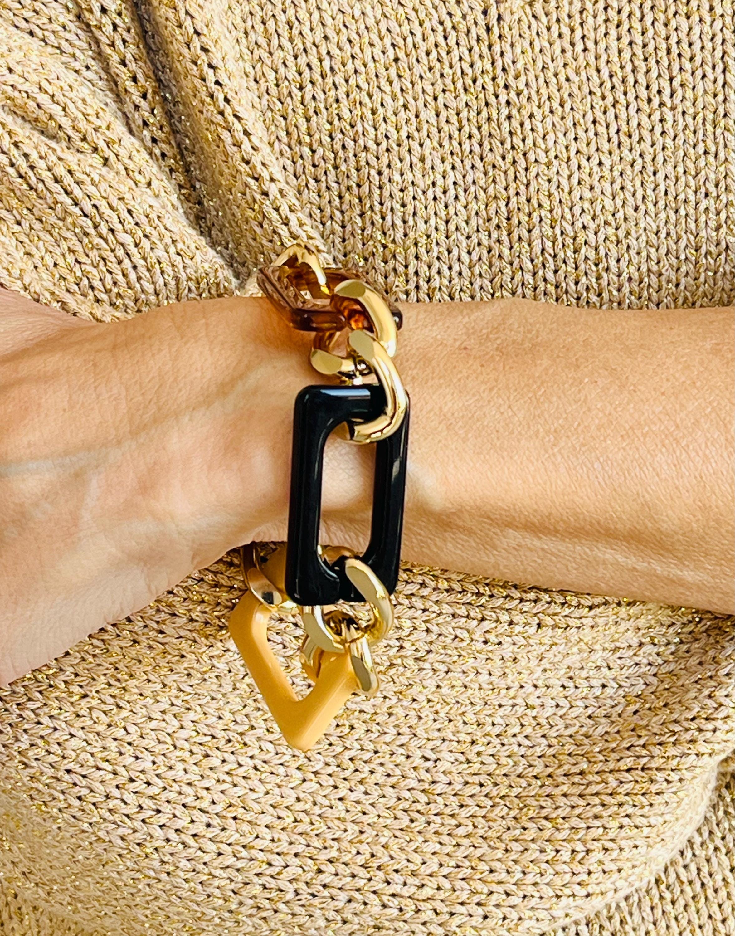 BRACCIALE MAGLIE RETTANGOLARI Acriliche -Bracciale Donna Multicolor-Bracciale Maglia Piatta Grande-Bracciale Personalizzabile-Regalo Per Lei