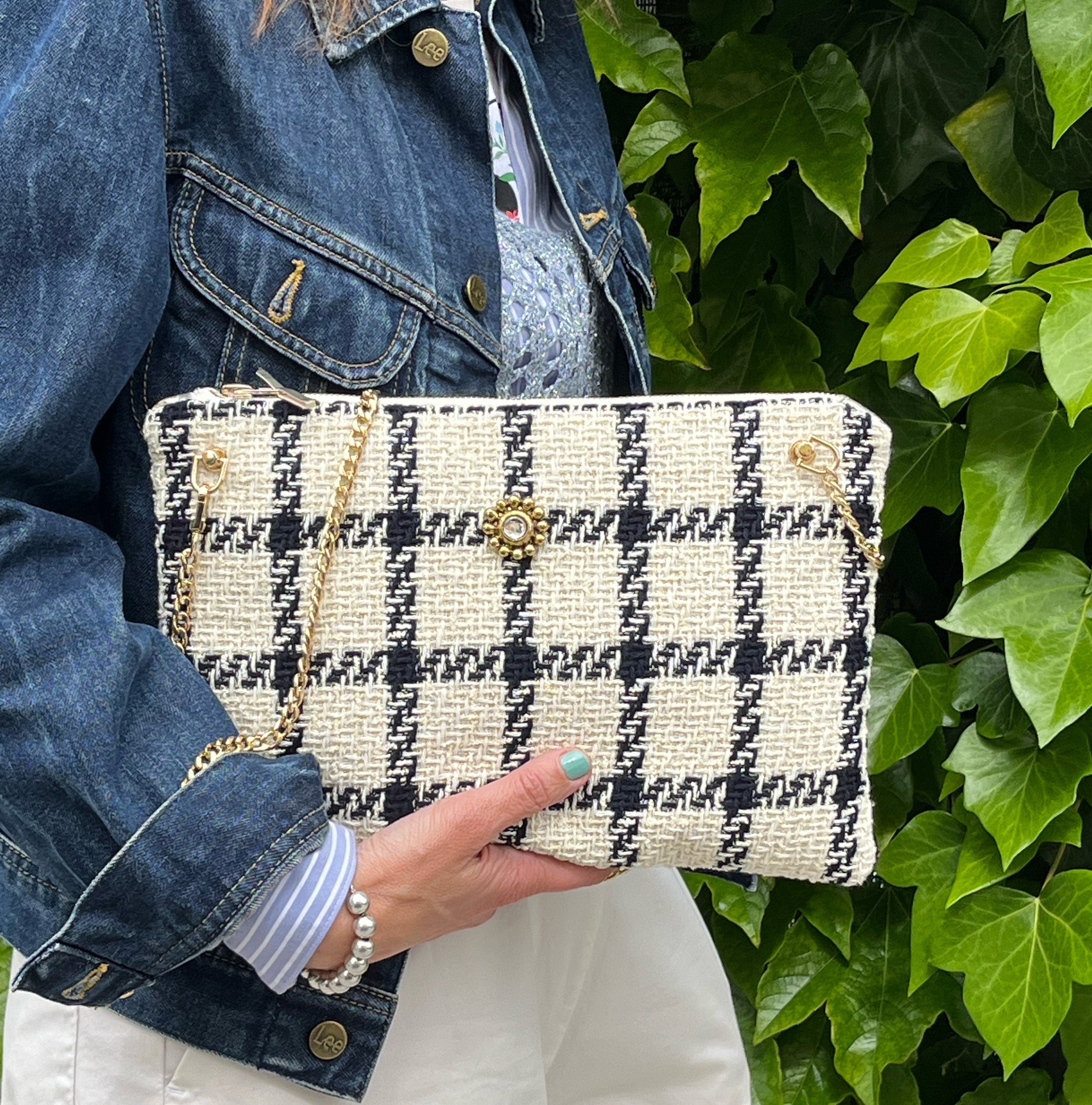 BORSA TRACOLLA DONNA-Borsa  Tweed&Catena Dorata-Borsa Tessuto di Lusso- Regalo Personalizzabile Donna-Borsa Mano/Spalla-Borsa fatta a mano
