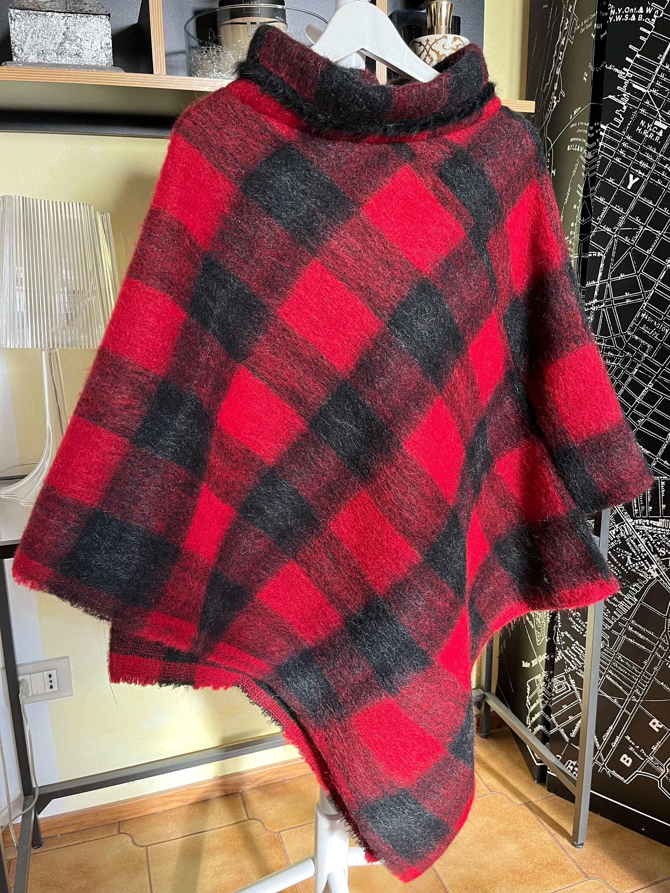 PONCHO MANTELLA DONNA -Poncho Plaid Lana&Mohair-Poncho Lungo Donna- Poncho Pullover con  Collo, Poncho Mantella Lana, Poncho fatto a mano