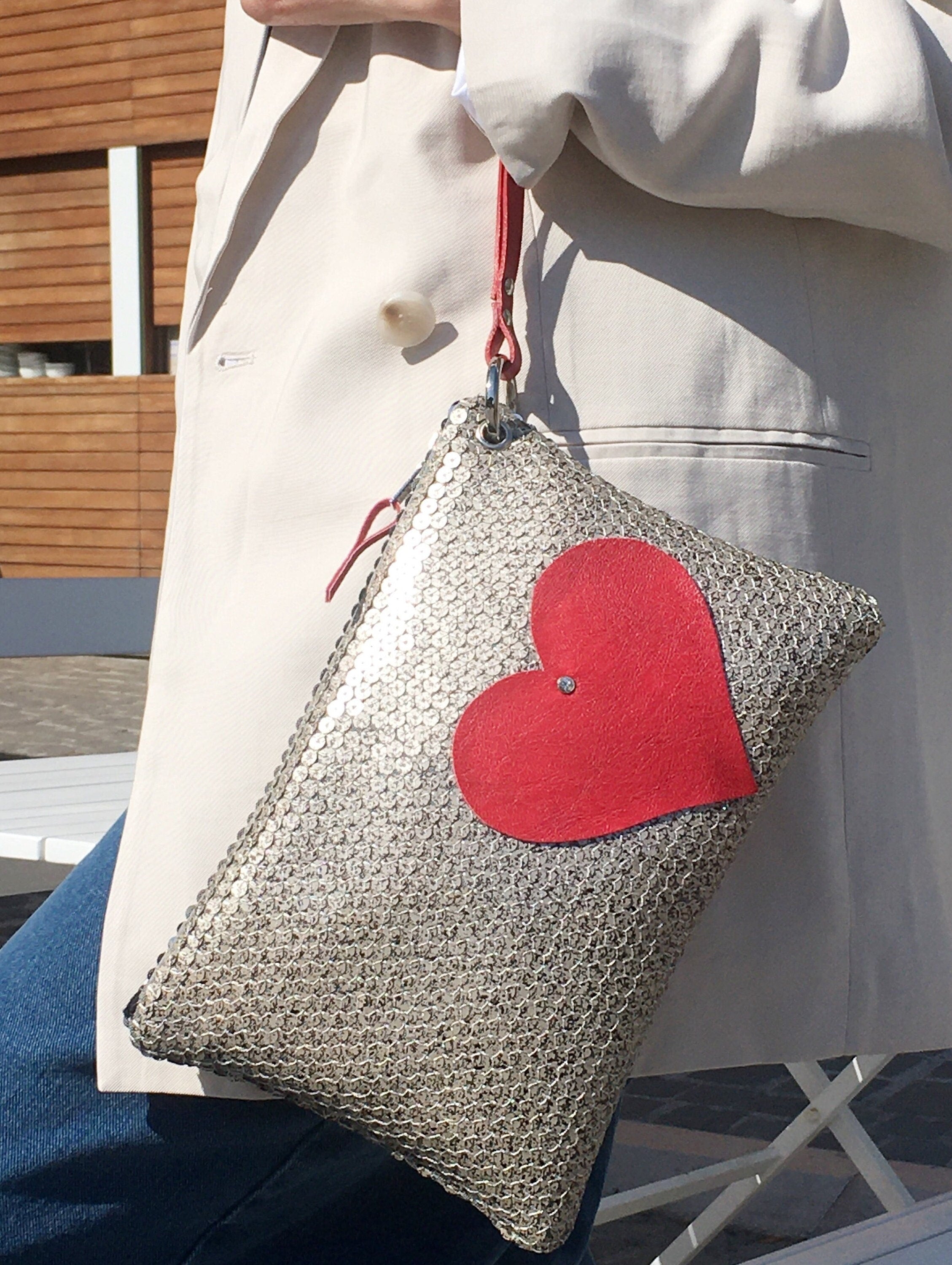BORSA CLUTCH+POLSIERA-Clutch Donna-Borsa di Lusso-Borsa Party/Matrimoni-Clutch Paillettes+Cuore-Borsa Donna Mano/Polso-Borsa Artigianale