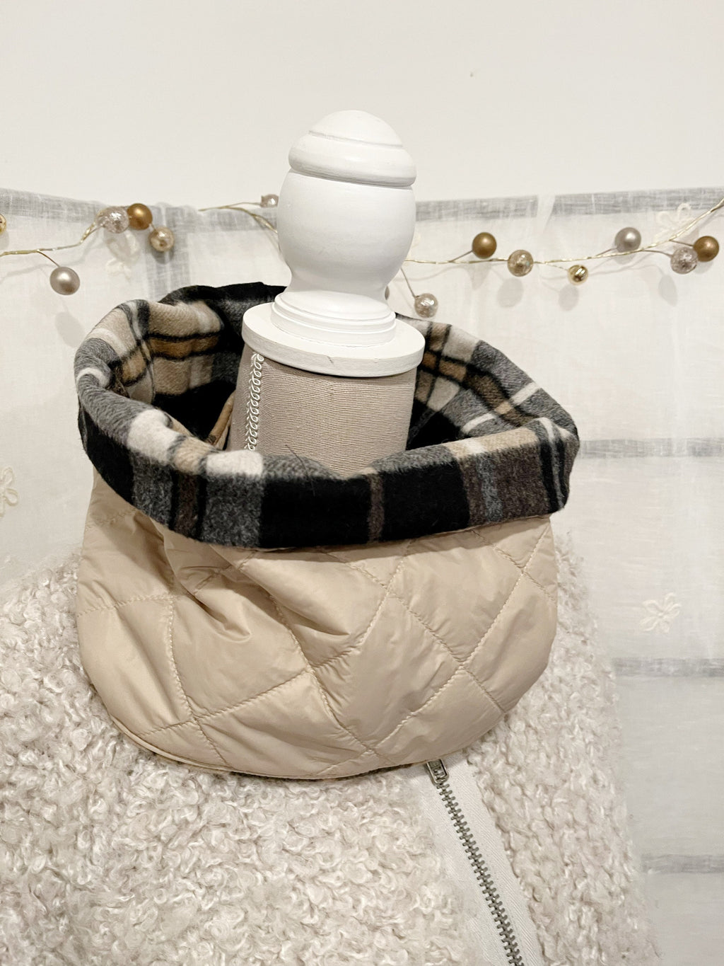 COLLO TARTAN REVERSIBILE-Collo Anello Double Face-Collo Lana/Trapuntato Impermeabile-Scaldacollo Caldo-Collo Imbottito-Regalo Natale