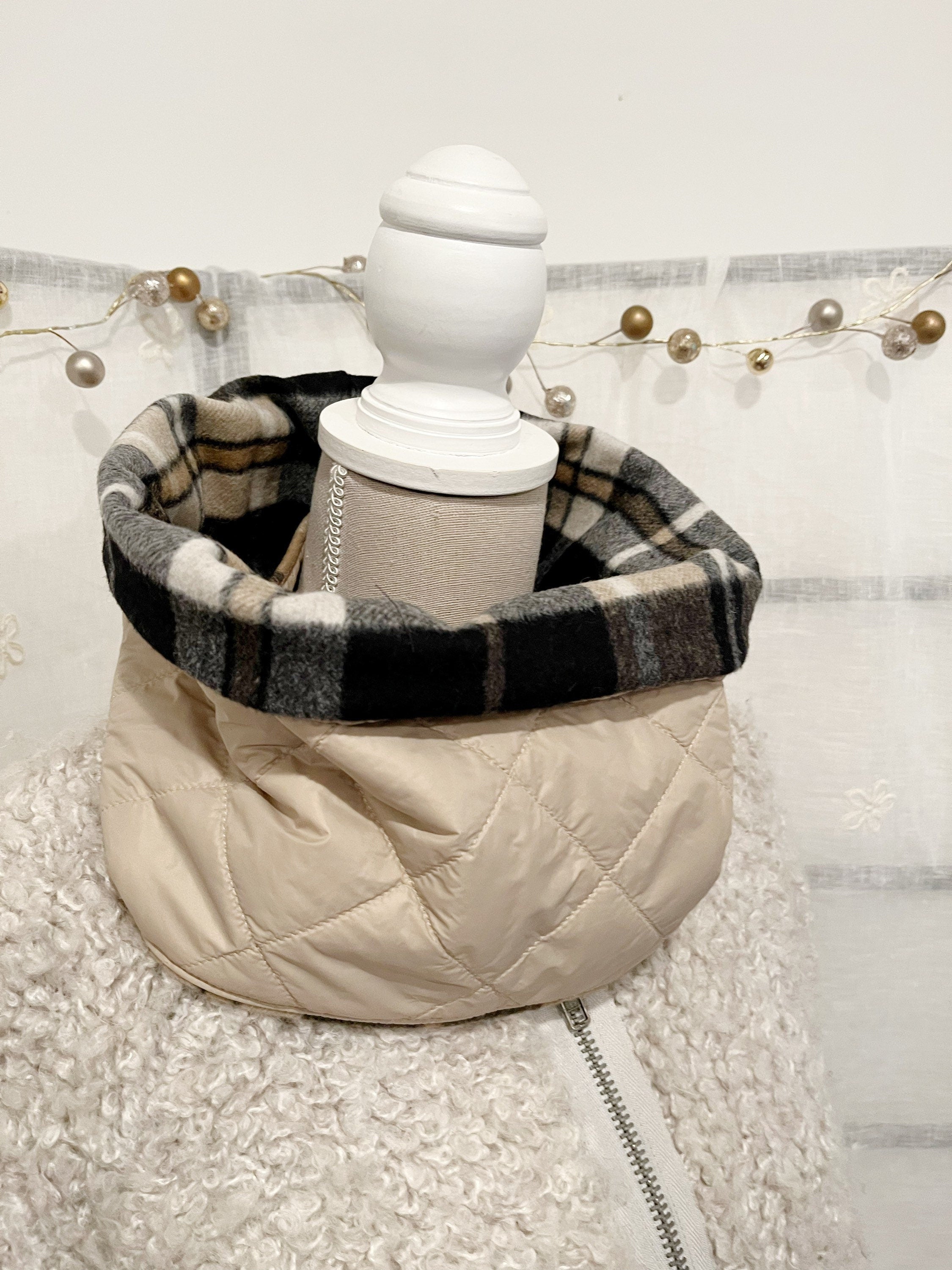 COLLO TARTAN REVERSIBILE-Collo Anello Double Face-Collo Lana/Trapuntato Impermeabile-Scaldacollo Caldo-Collo Imbottito-Regalo Natale