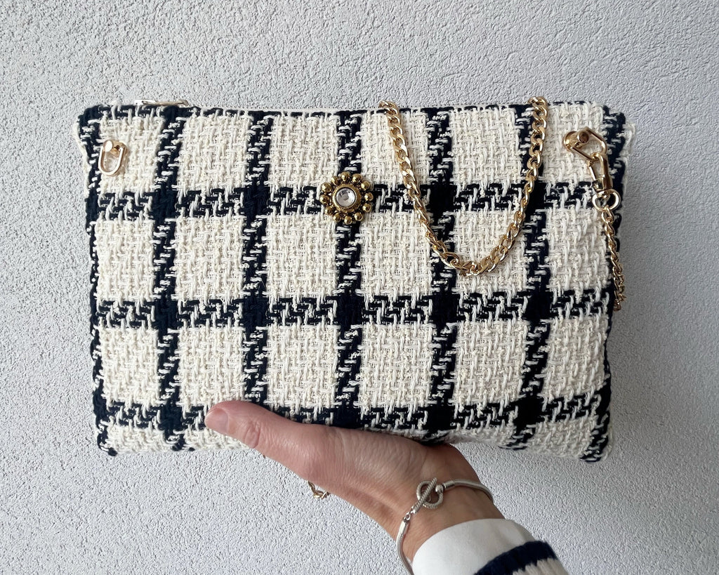 BORSA TRACOLLA DONNA-Borsa  Tweed&Catena Dorata-Borsa Tessuto di Lusso- Regalo Personalizzabile Donna-Borsa Mano/Spalla-Borsa fatta a mano