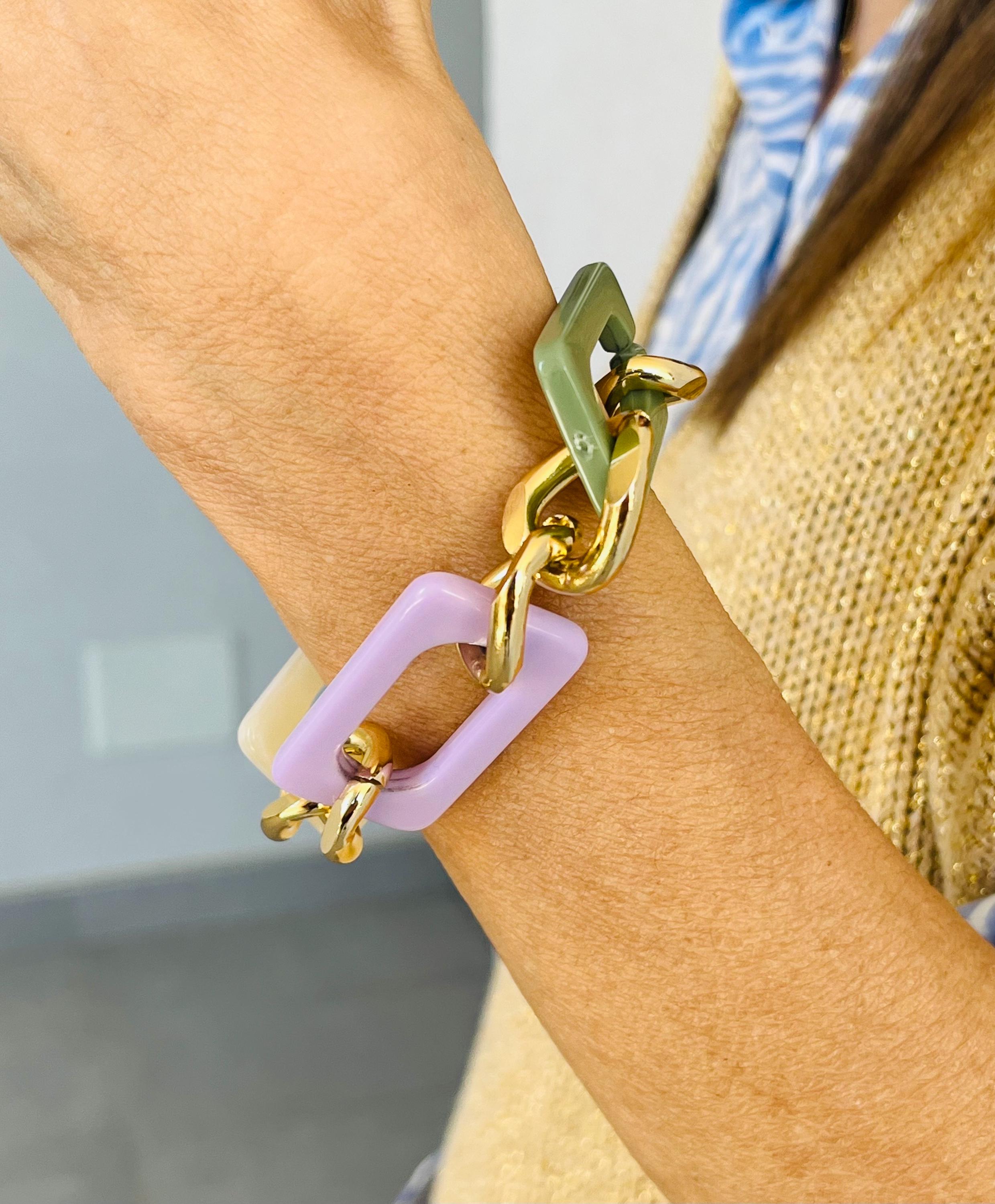 BRACCIALE MAGLIE RETTANGOLARI Acriliche -Bracciale Donna Multicolor-Bracciale Maglia Grande Piatta-Bracciale Personalizzabile-Regalo Per Lei