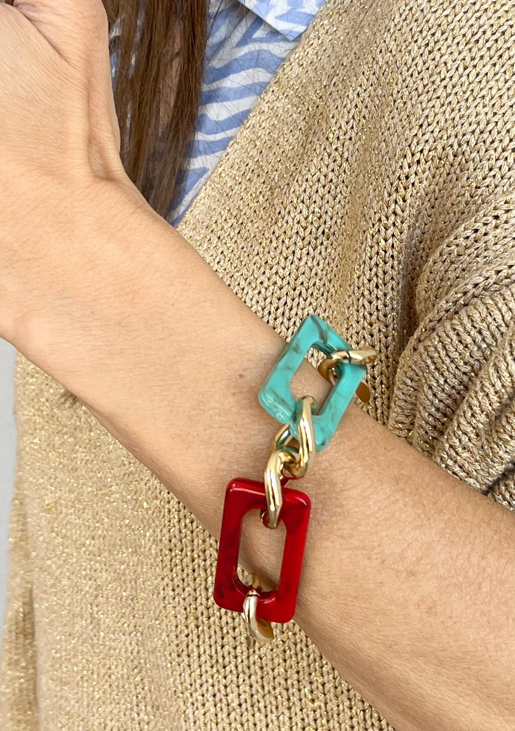 BRACCIALE MAGLIE RETTANGOLARI Acriliche -Bracciale Donna Multicolor-Bracciale Maglia Grande Piatta-Bracciale Personalizzabile-Regalo Per Lei