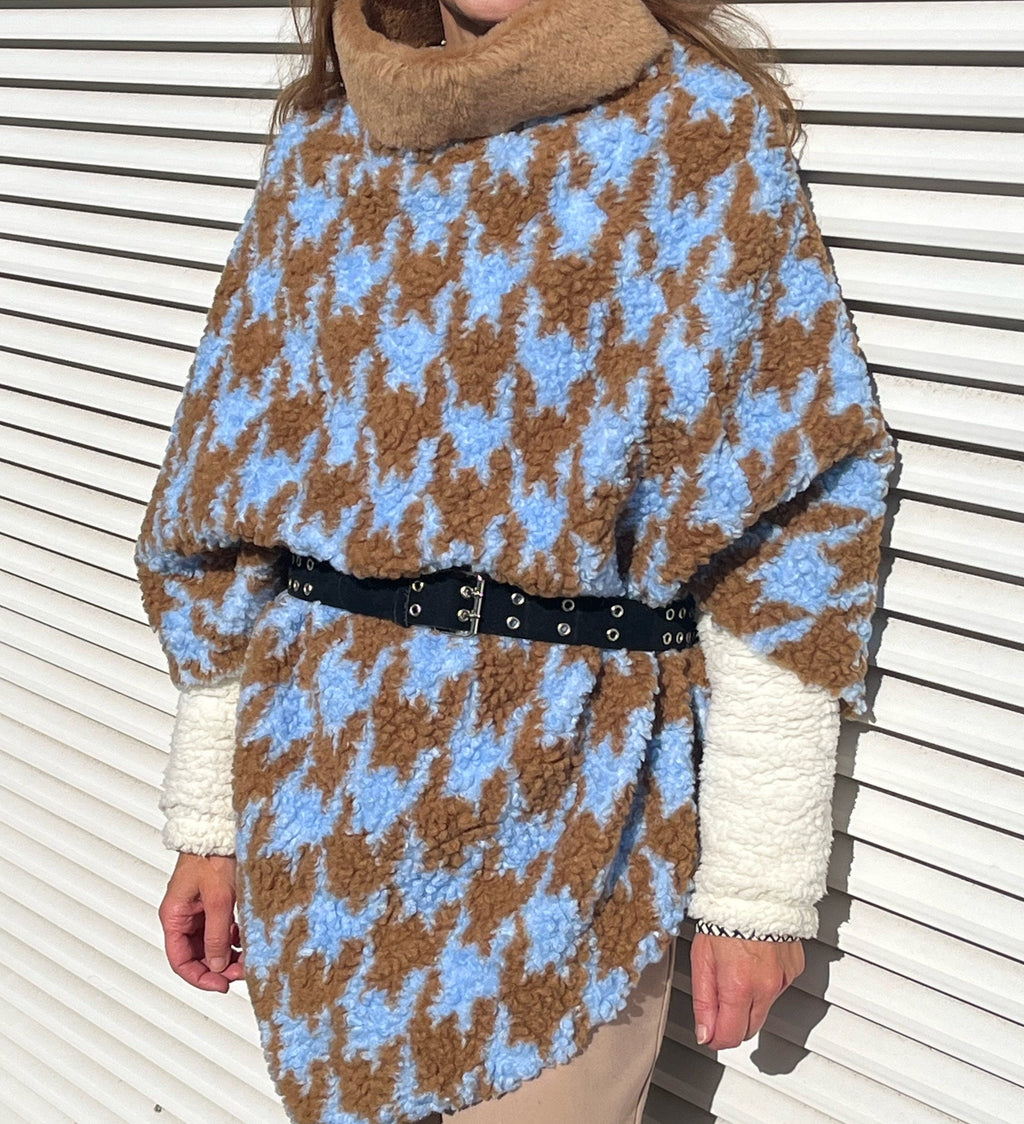 PONCHO MANTELLA DONNA -Poncho Tweed Lana Boucle-Poncho Donna- Poncho Pullover Collo Teddy, Poncho Mantella Lana, Poncho fatto a mano