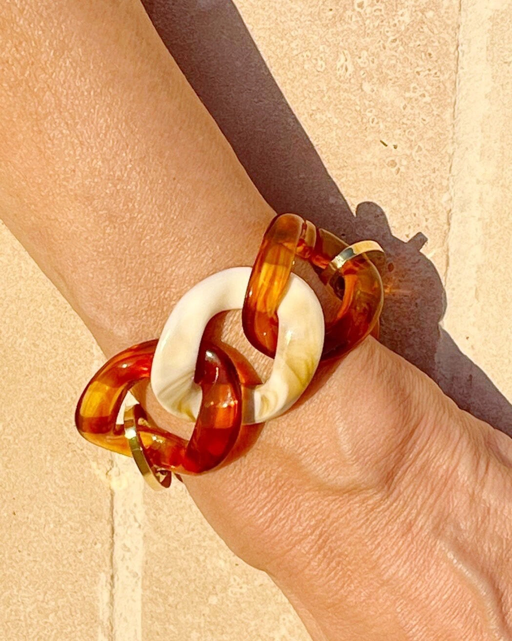 BRACCIALE MAGLIE ACRILICHE-Bracciale Donna Osso&Catena Oro-Bracciale Maglia Piatta Larga-Bracciale Personalizzabile-Regalo Per Lei