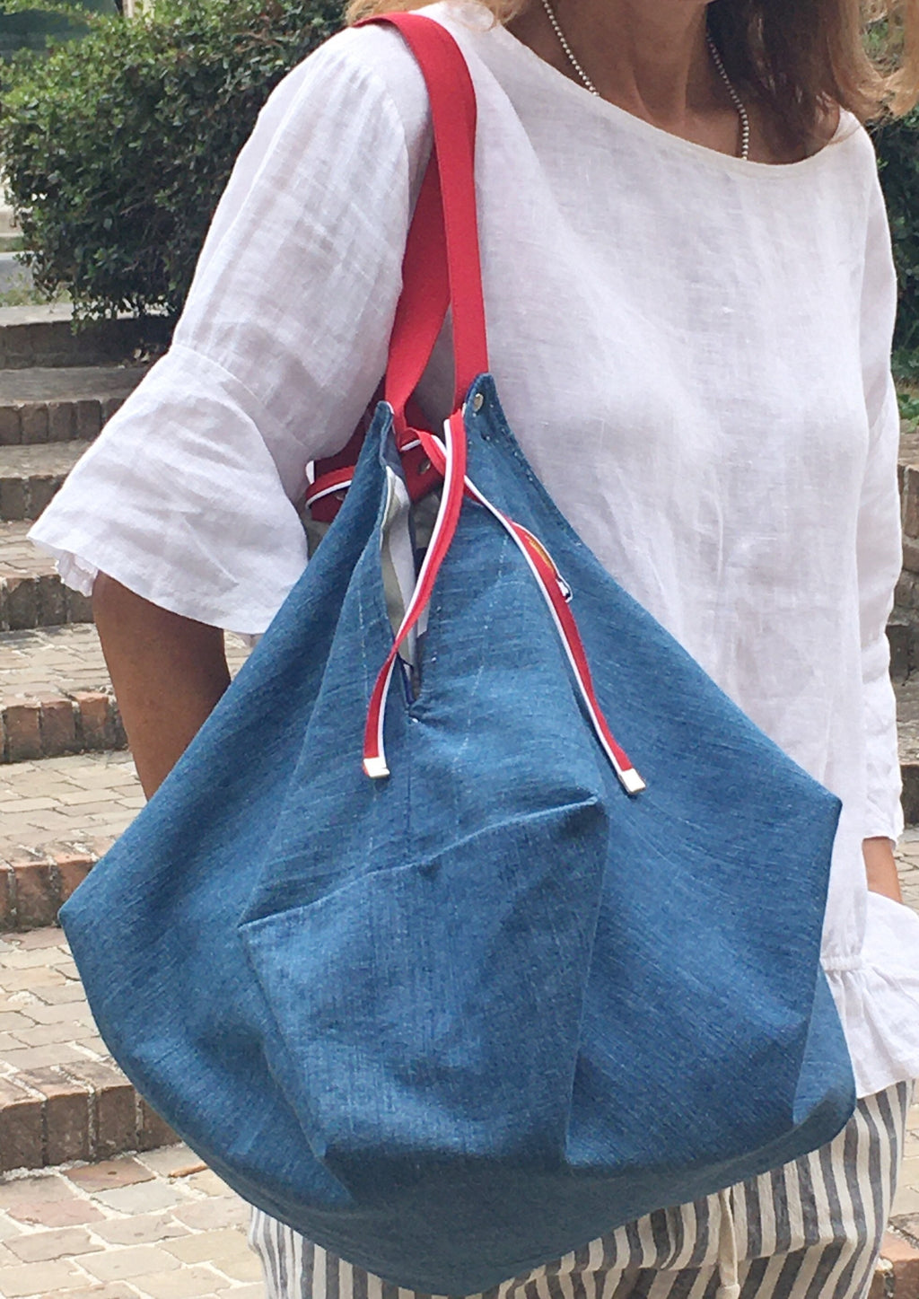 GRANDE BORSA SPALLA Reversibile-Borsa Viaggio Donna con Pochette-Borsa Business regalo per lei, Borsa in Denim-Borsa Viaggio-Zaino Donna