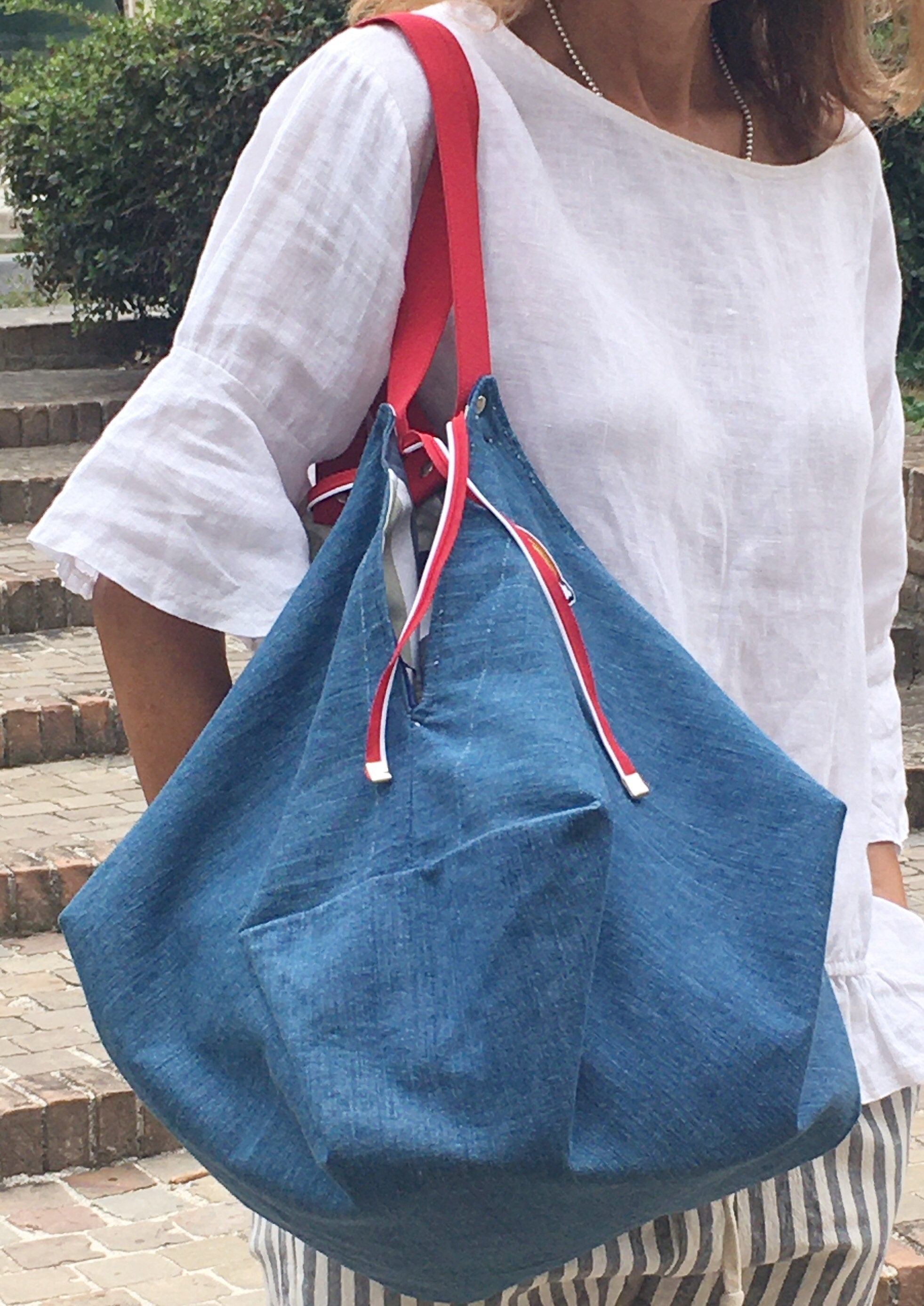 GRANDE BORSA SPALLA Reversibile-Borsa Viaggio Donna con Pochette-Borsa Business regalo per lei, Borsa in Denim-Borsa Viaggio-Zaino Donna