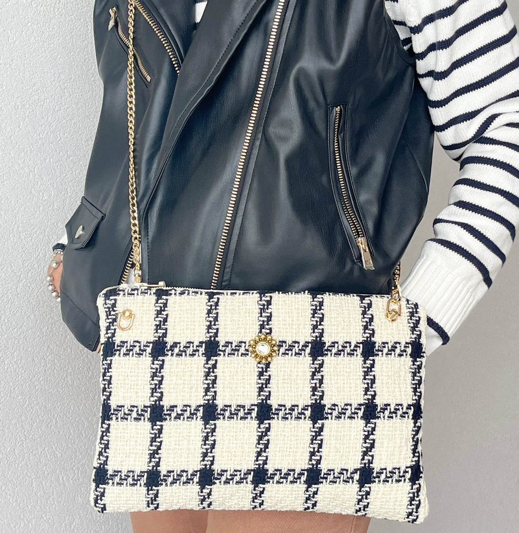 BORSA TRACOLLA DONNA-Borsa  Tweed&Catena Dorata-Borsa Tessuto di Lusso- Regalo Personalizzabile Donna-Borsa Mano/Spalla-Borsa fatta a mano