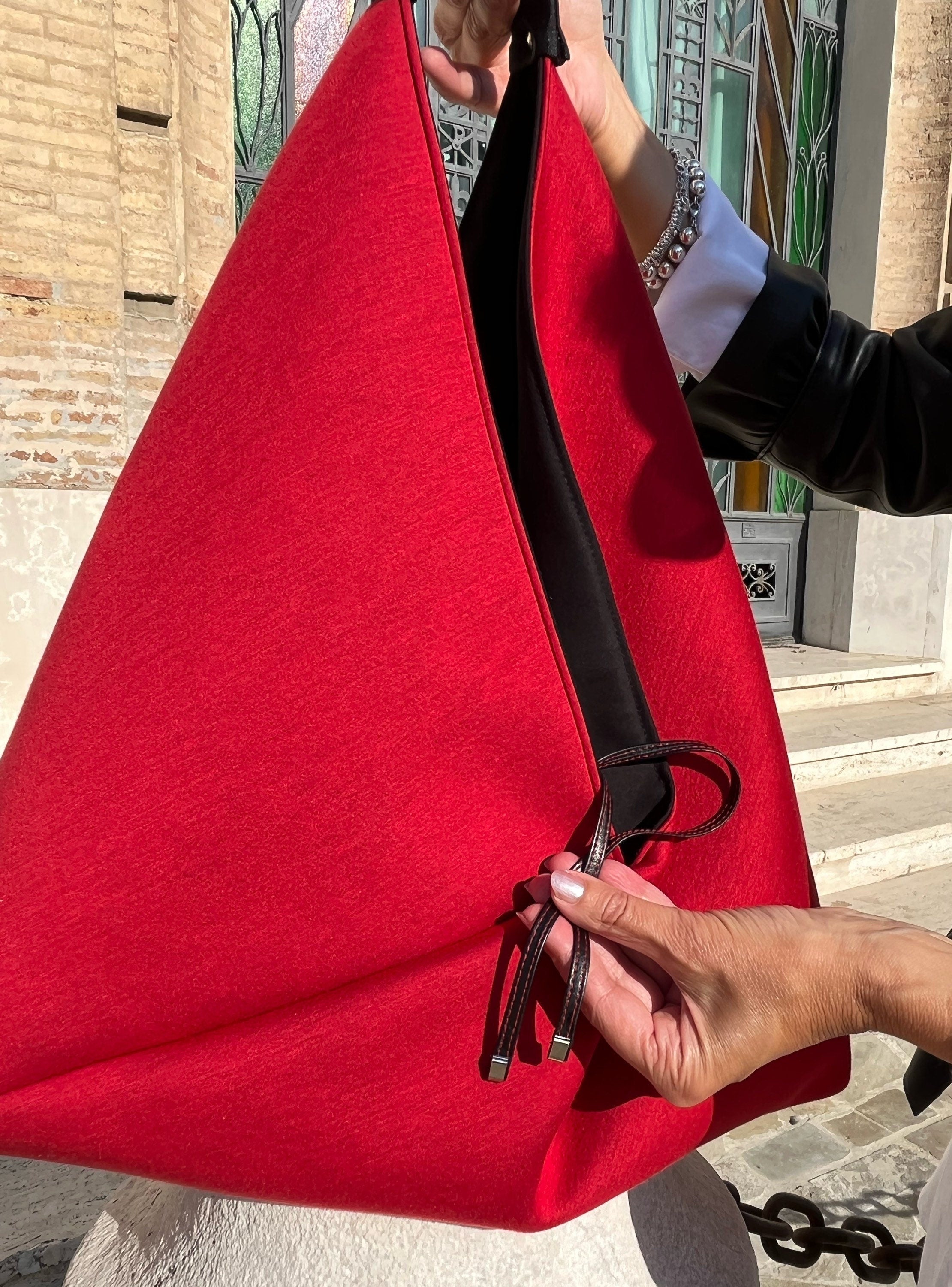 BORSA TOTE ORIGAMI Bento Grande in Neoprene Rosso Impermeabile con Interno Nero-made in Italy