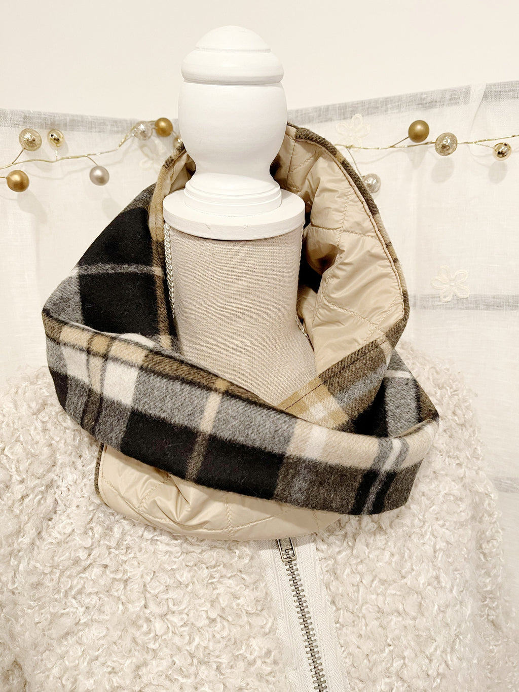 COLLO LEOPARDO  REVERSIBILE-Collo ad Anello Double Face-Scaldacollo Eco-pelliccia/Trapuntato Impermeabile-Scaldacollo Caldo-Regalo Natale