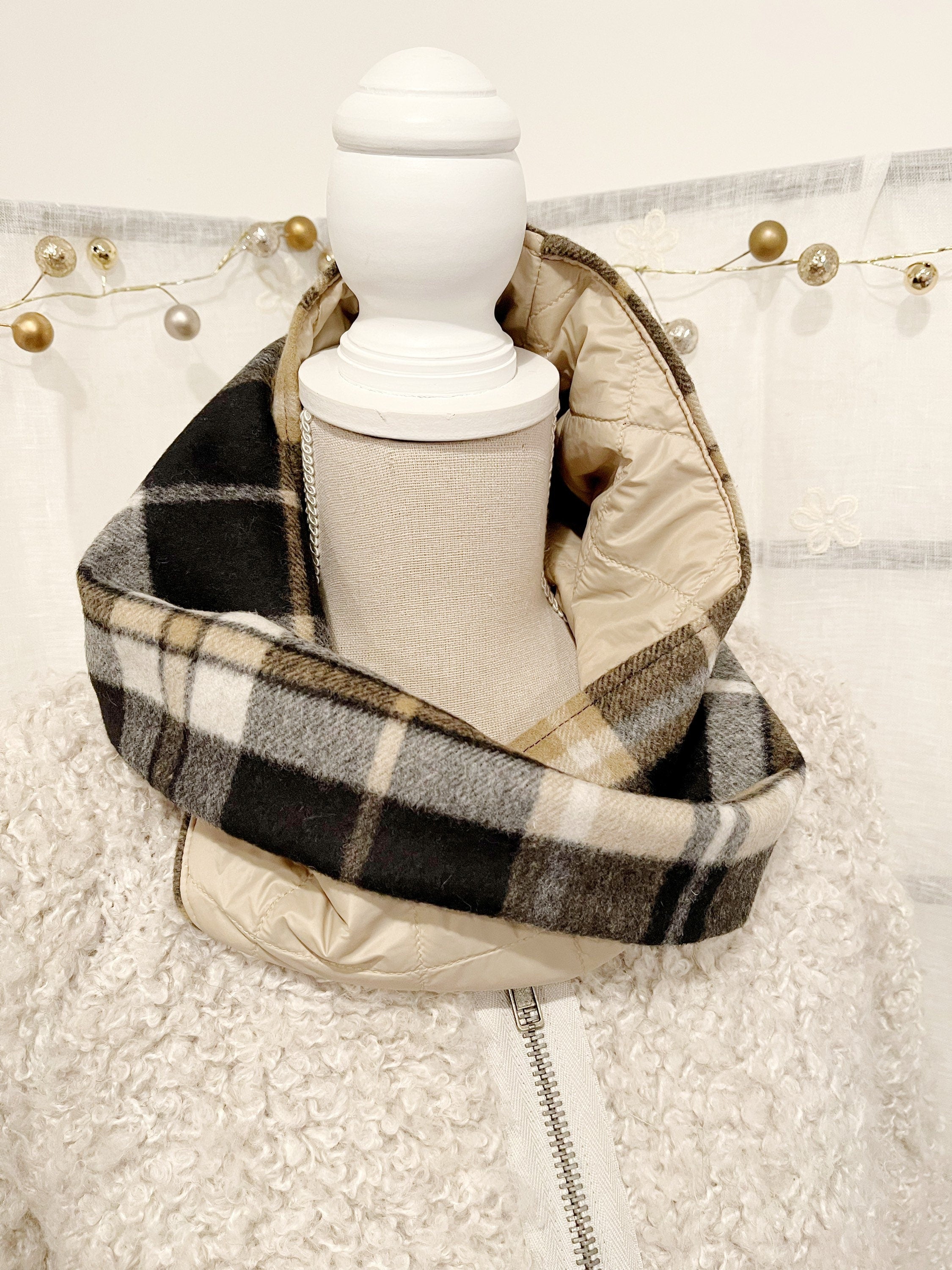 COLLO LEOPARDO  REVERSIBILE-Collo ad Anello Double Face-Scaldacollo Eco-pelliccia/Trapuntato Impermeabile-Scaldacollo Caldo-Regalo Natale