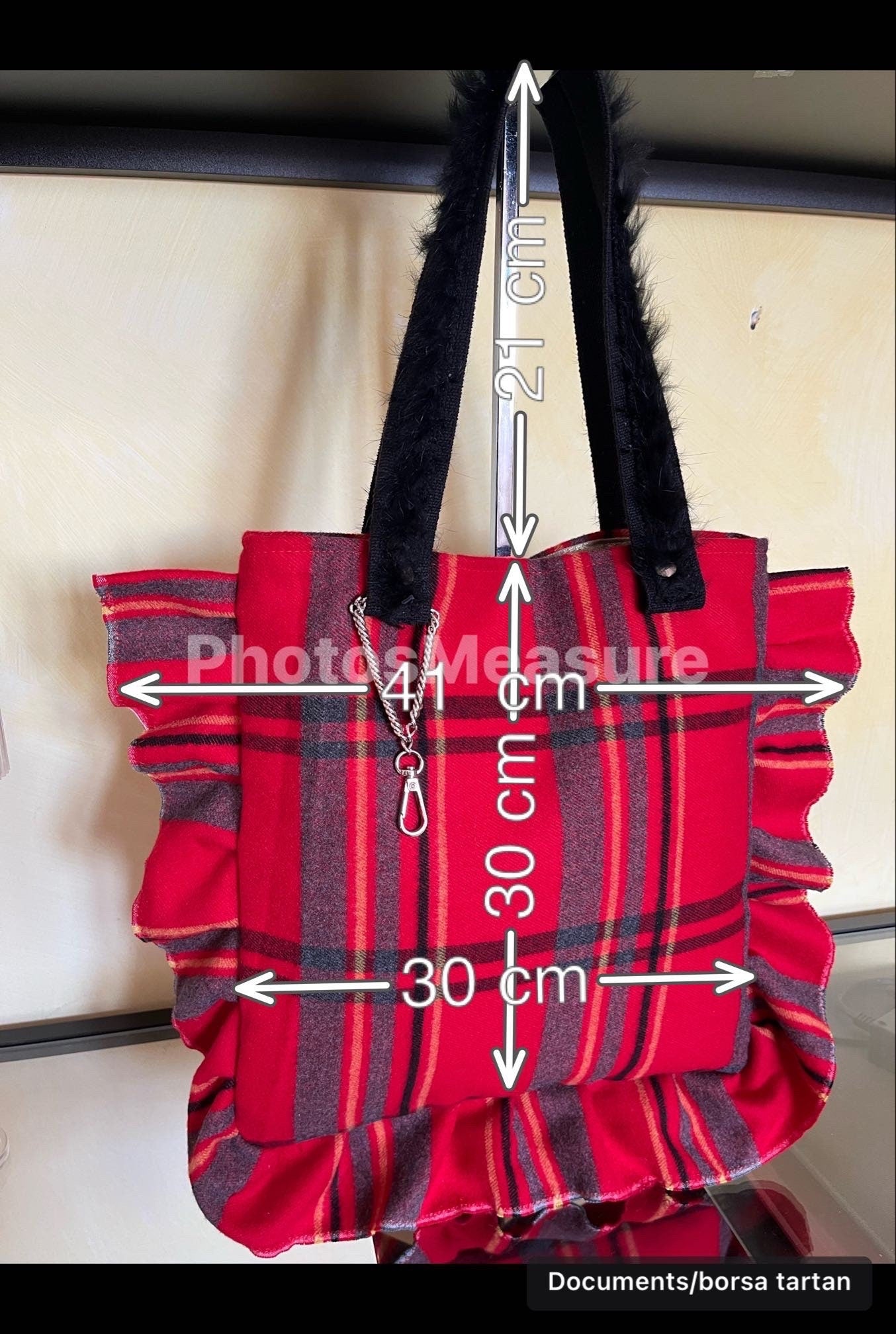 BORSA LANA TARTAN- Shopper Donna con Volant-Borsa Plaid Lana-Borsa Donna Media Spalla/Mano-Borsa Artigianale fatta a mano