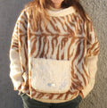PONCHO LANA CORTO, Poncho Zebrato Lana-Ecopelliccia, Poncho con Collo, Poncho Donna con Tasca, Poncho fatto a mano