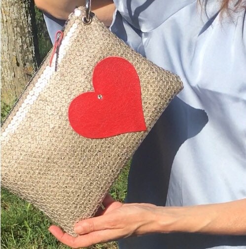 BORSA CLUTCH+POLSIERA-Clutch Donna-Borsa di Lusso-Borsa Party/Matrimoni-Clutch Paillettes+Cuore-Borsa Donna Mano/Polso-Borsa Artigianale