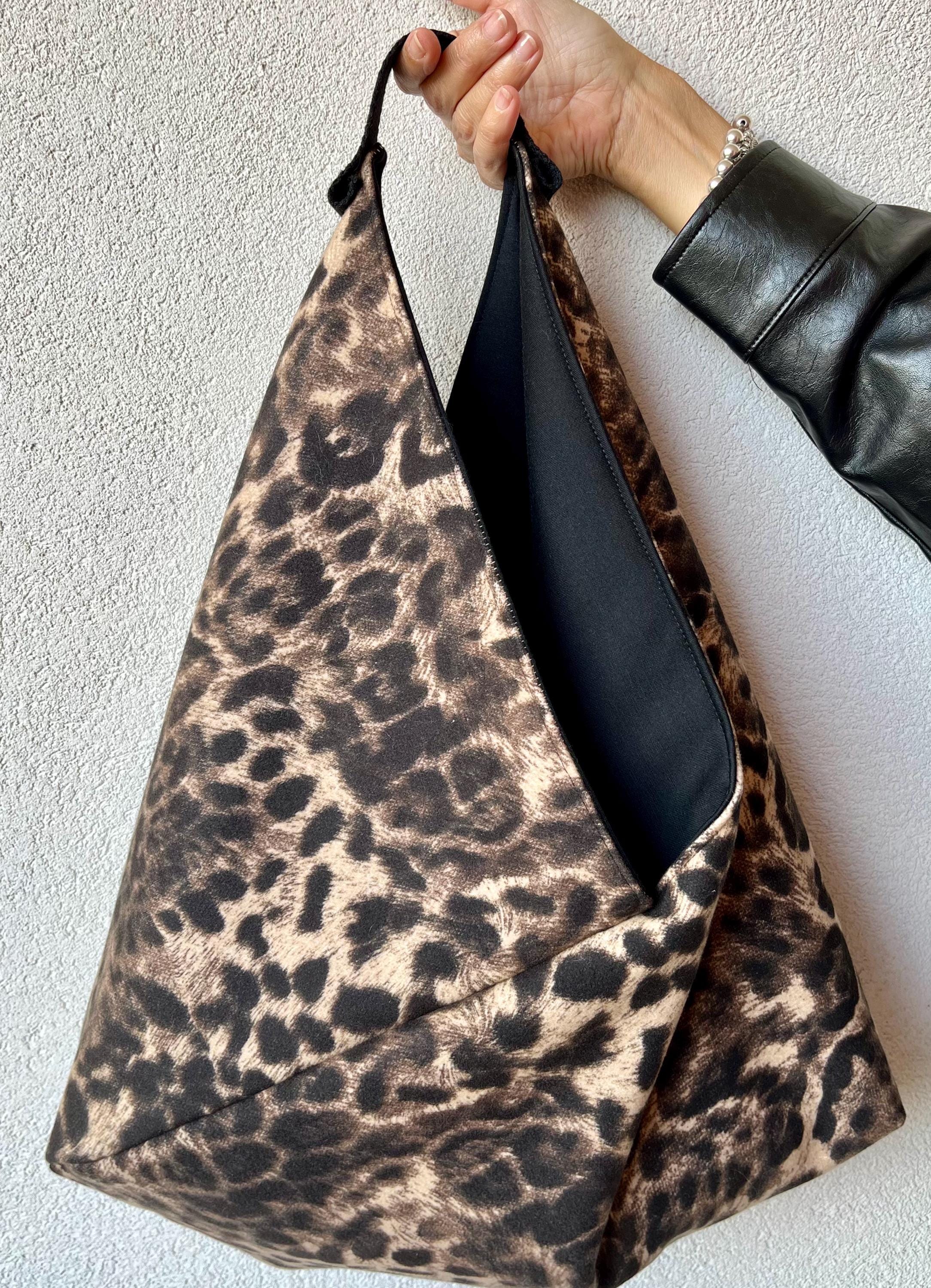 BORSA TOTE ORIGAMI Bento Grande in Velur Animalier Beige-Nero/Interno Nero-Borsa spalla donna made in Italy