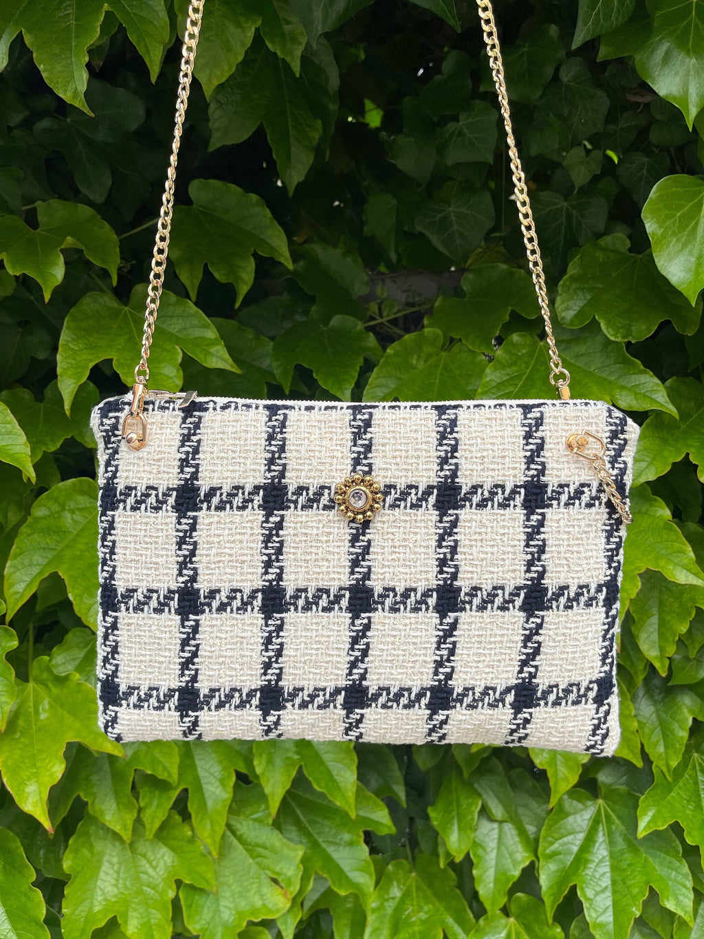 BORSA TRACOLLA DONNA-Borsa  Tweed&Catena Dorata-Borsa Tessuto di Lusso- Regalo Personalizzabile Donna-Borsa Mano/Spalla-Borsa fatta a mano