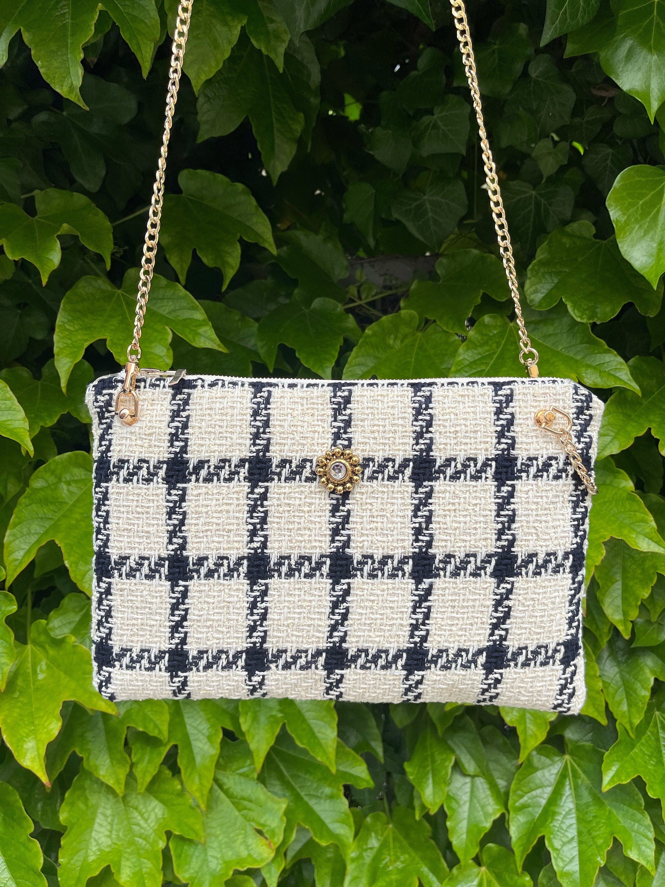 BORSA TRACOLLA DONNA-Borsa  Tweed&Catena Dorata-Borsa Tessuto di Lusso- Regalo Personalizzabile Donna-Borsa Mano/Spalla-Borsa fatta a mano