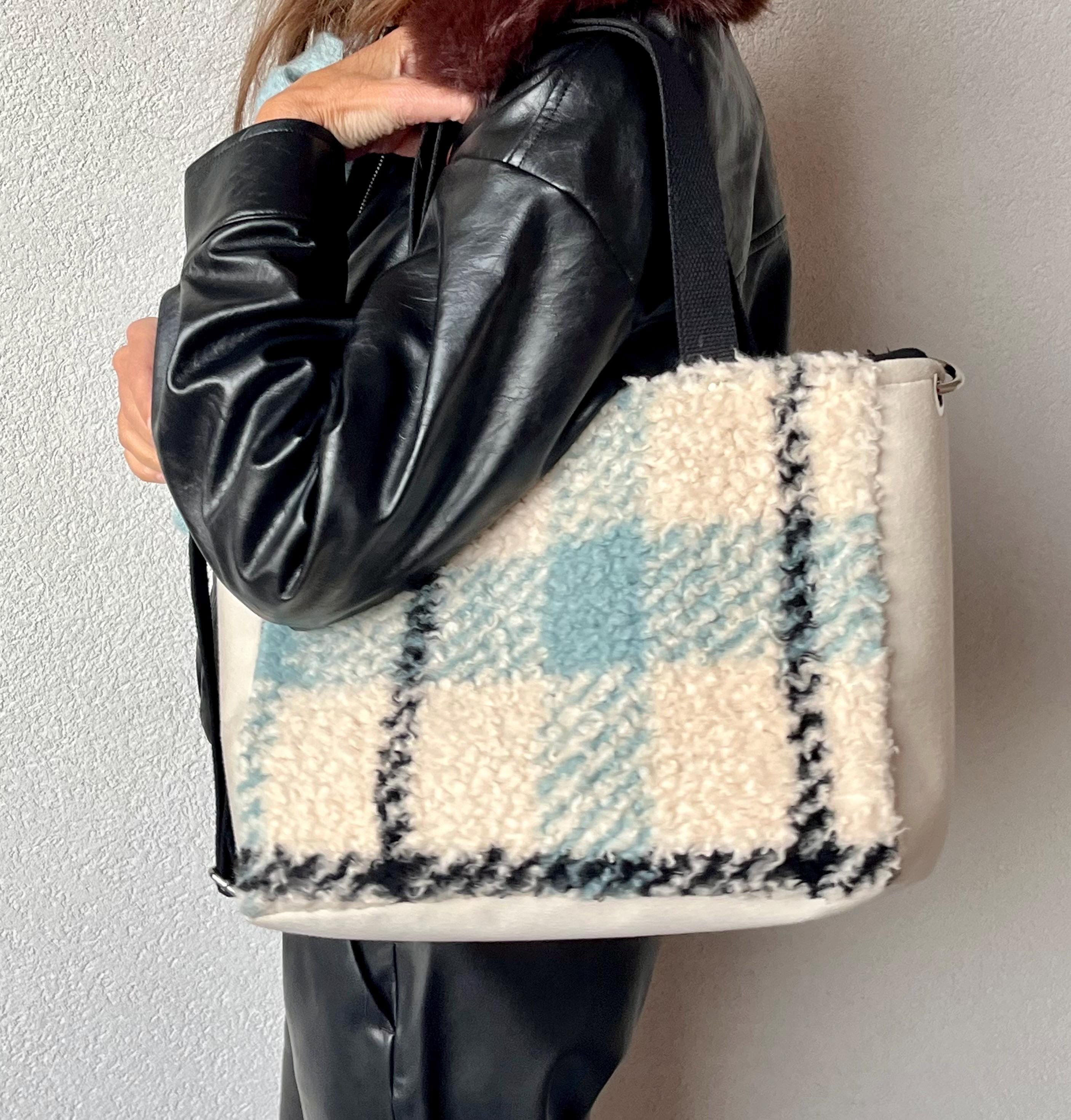 BORSA SHOPPER DONNA con Pochette, Borsa Tartan Lusso , Borsa Donna Tracolla/Mano, Borsa Elegante Lavoro/Tempo Libero, Borsa artigianale