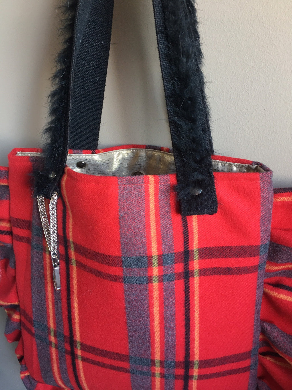 BORSA LANA TARTAN- Shopper Donna con Volant-Borsa Plaid Lana-Borsa Donna Media Spalla/Mano-Borsa Artigianale fatta a mano