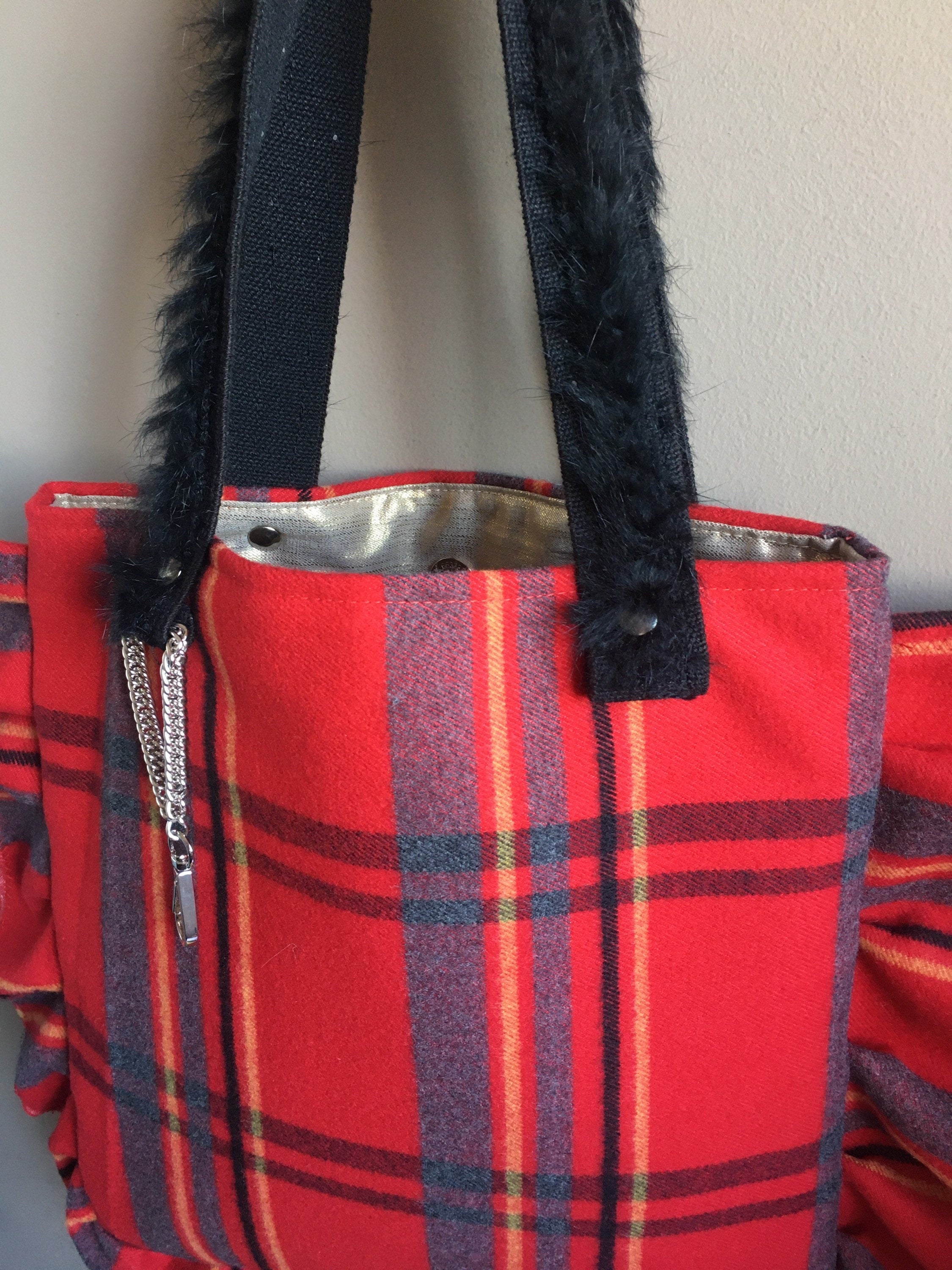 BORSA LANA TARTAN- Shopper Donna con Volant-Borsa Plaid Lana-Borsa Donna Media Spalla/Mano-Borsa Artigianale fatta a mano
