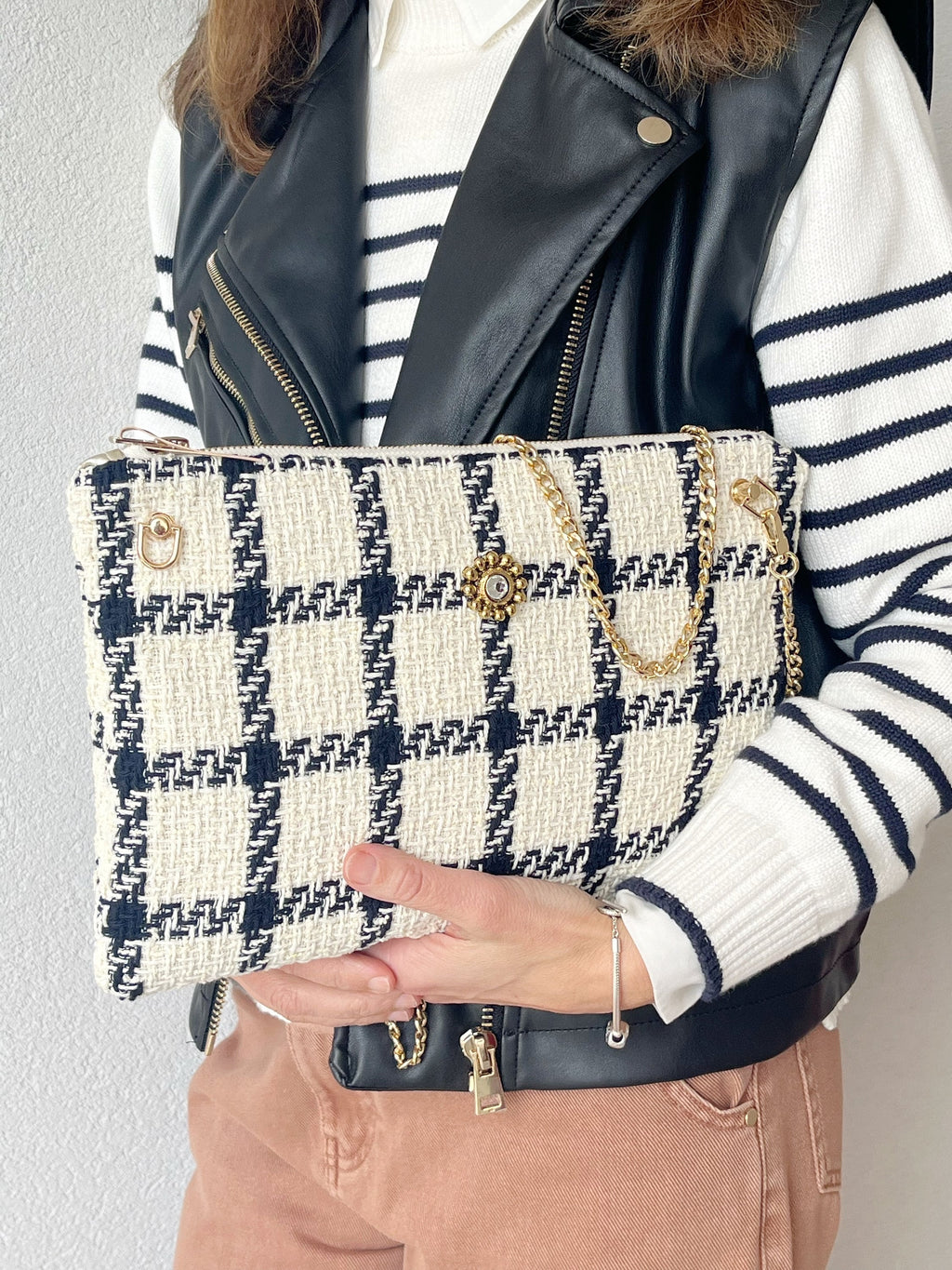 BORSA TRACOLLA DONNA-Borsa  Tweed&Catena Dorata-Borsa Tessuto di Lusso- Regalo Personalizzabile Donna-Borsa Mano/Spalla-Borsa fatta a mano