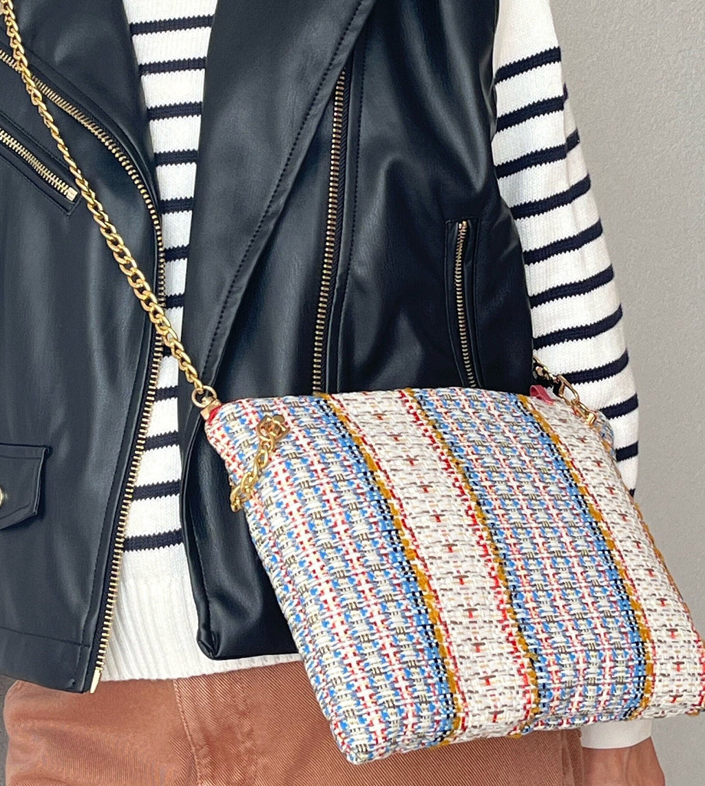 BORSA TRACOLLA DONNA-Borsa  Tweed&Catena Dorata-Borsa Tessuto di Lusso- Regalo Personalizzabile Donna-Borsa Mano/Spalla-Borsa fatta a mano