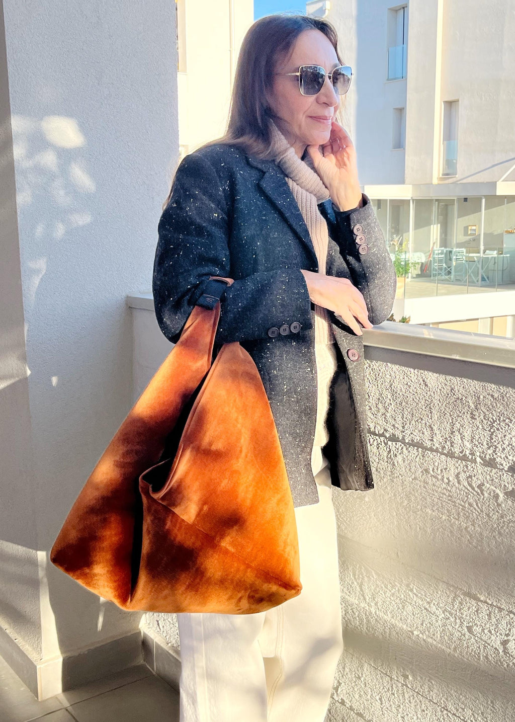 BORSA TOTE GRANDE Donna-Borsa di Lusso fatta a mano-Borsa Tringolare Maxi-Regalo per lei-Borsa Lavoro/Viaggio-Borsa donna Spalla/mano