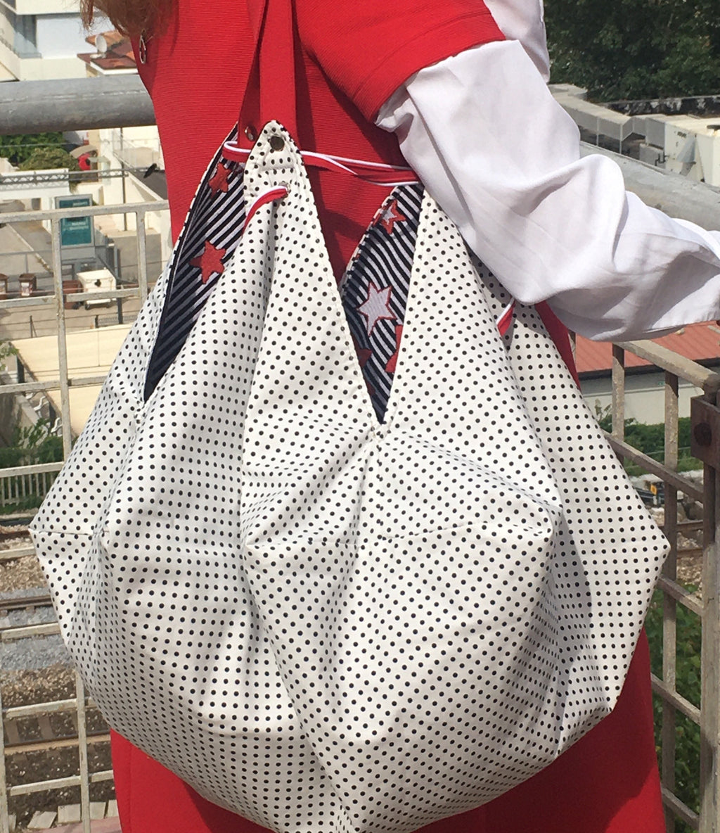 BORSA GRANDE REVERSIBILE-Borsa Origami Artigianale-Borsa Cotone Rigato Multiuso-Borsa Mare-Borsa Viaggio-Borsa Mano/Spalla