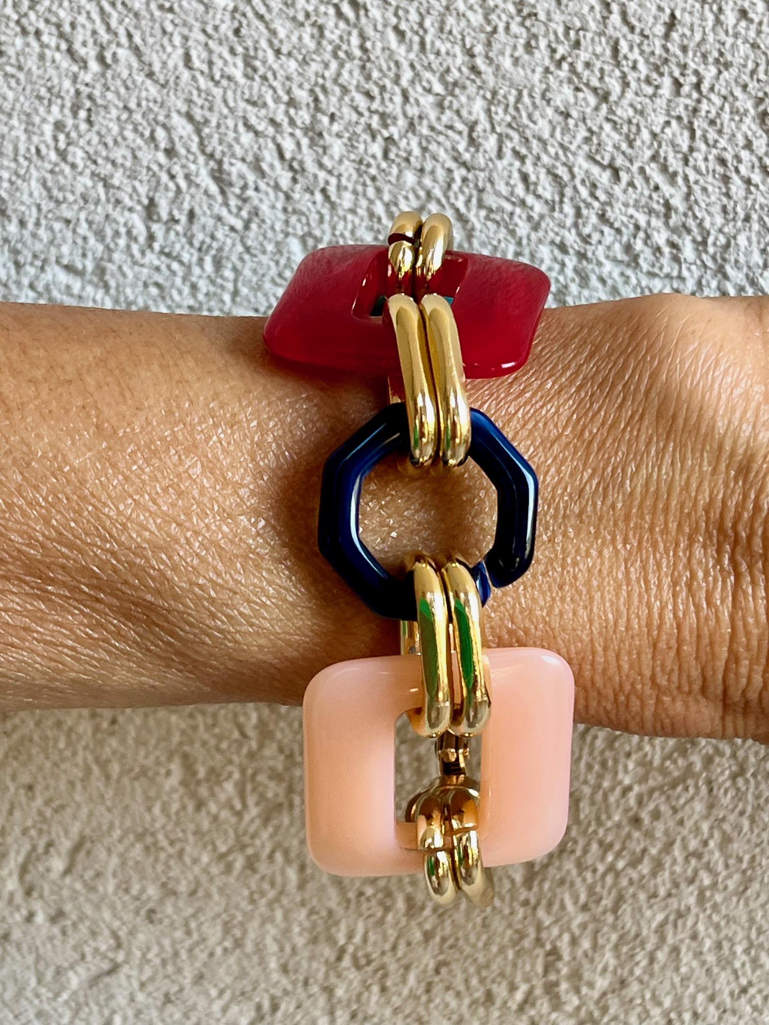 BRACCIALE MAGLIE ACRILICHE Assortite-Bracciale Donna Acrilico&Oro-Bracciale Maglie Grandi-Bracciale Personalizzabile-Regalo Per Lei