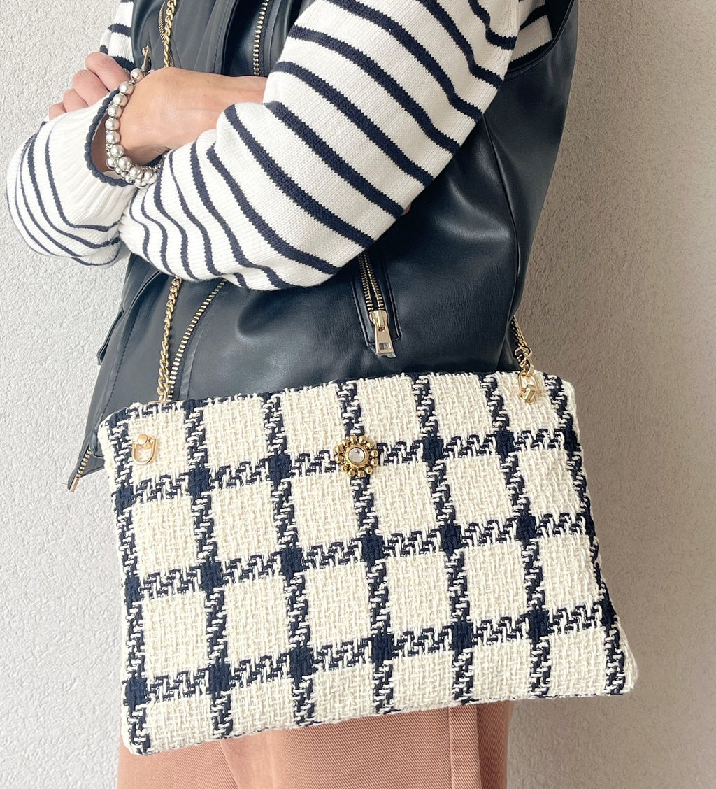 BORSA TRACOLLA DONNA-Borsa  Tweed&Catena Dorata-Borsa Tessuto di Lusso- Regalo Personalizzabile Donna-Borsa Mano/Spalla-Borsa fatta a mano