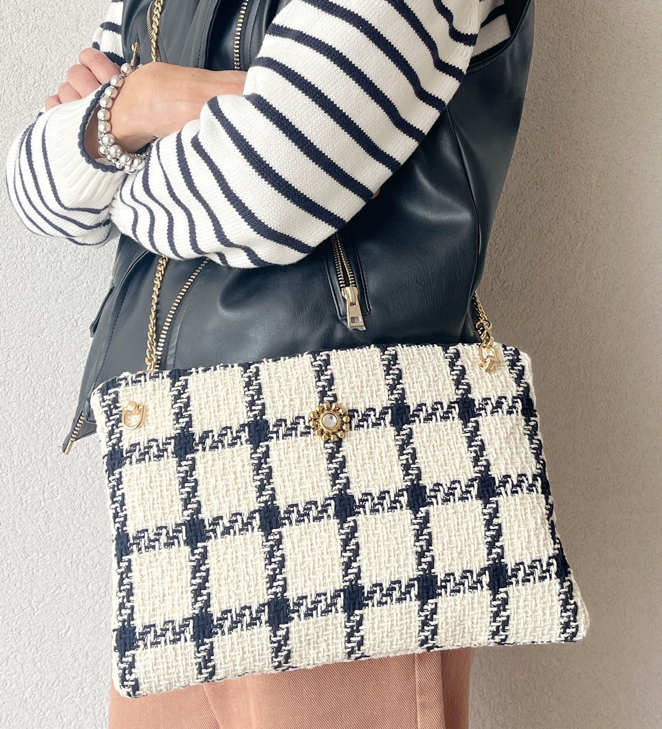 BORSA TRACOLLA DONNA-Borsa  Tweed&Catena Dorata-Borsa Tessuto di Lusso- Regalo Personalizzabile Donna-Borsa Mano/Spalla-Borsa fatta a mano