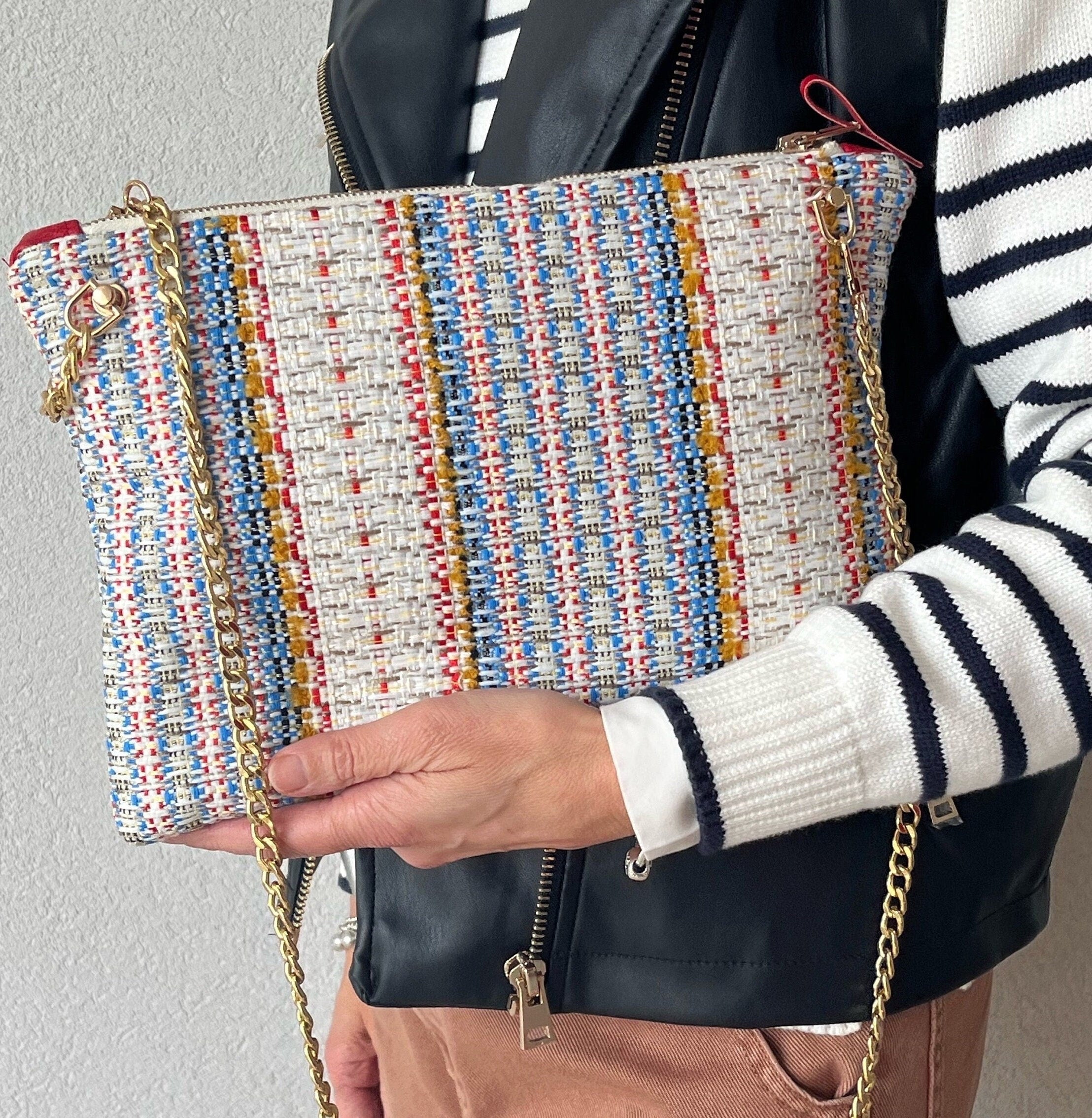 BORSA TRACOLLA DONNA-Borsa Tracolla Tweed Multicolor-Borsa Tessuto di Lusso- Regalo per lei-Borsa Mano/Spalla-Borsa fatta a mano