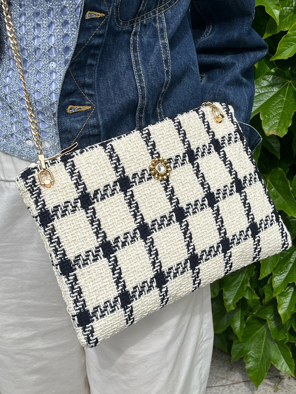 BORSA TRACOLLA DONNA-Borsa  Tweed&Catena Dorata-Borsa Tessuto di Lusso- Regalo Personalizzabile Donna-Borsa Mano/Spalla-Borsa fatta a mano
