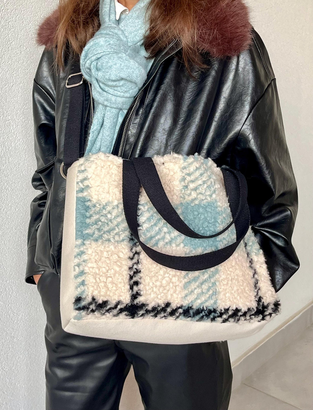 BORSA SHOPPER DONNA con Pochette, Borsa Tartan Lusso , Borsa Donna Tracolla/Mano, Borsa Elegante Lavoro/Tempo Libero, Borsa artigianale