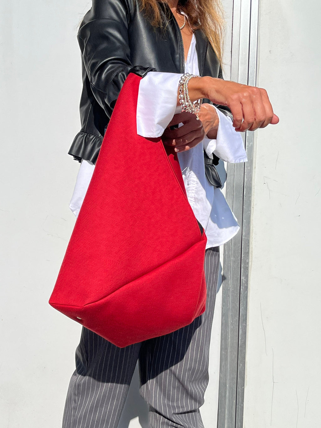 BORSA TOTE ORIGAMI Bento Grande in Neoprene Rosso Impermeabile con Interno Nero-made in Italy