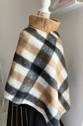 PONCHO MANTELLA DONNA -Poncho Tartan Lana-Poncho Lungo Donna- Poncho Pullover Collo Teddy, Poncho Mantella Lana, Poncho fatto a mano