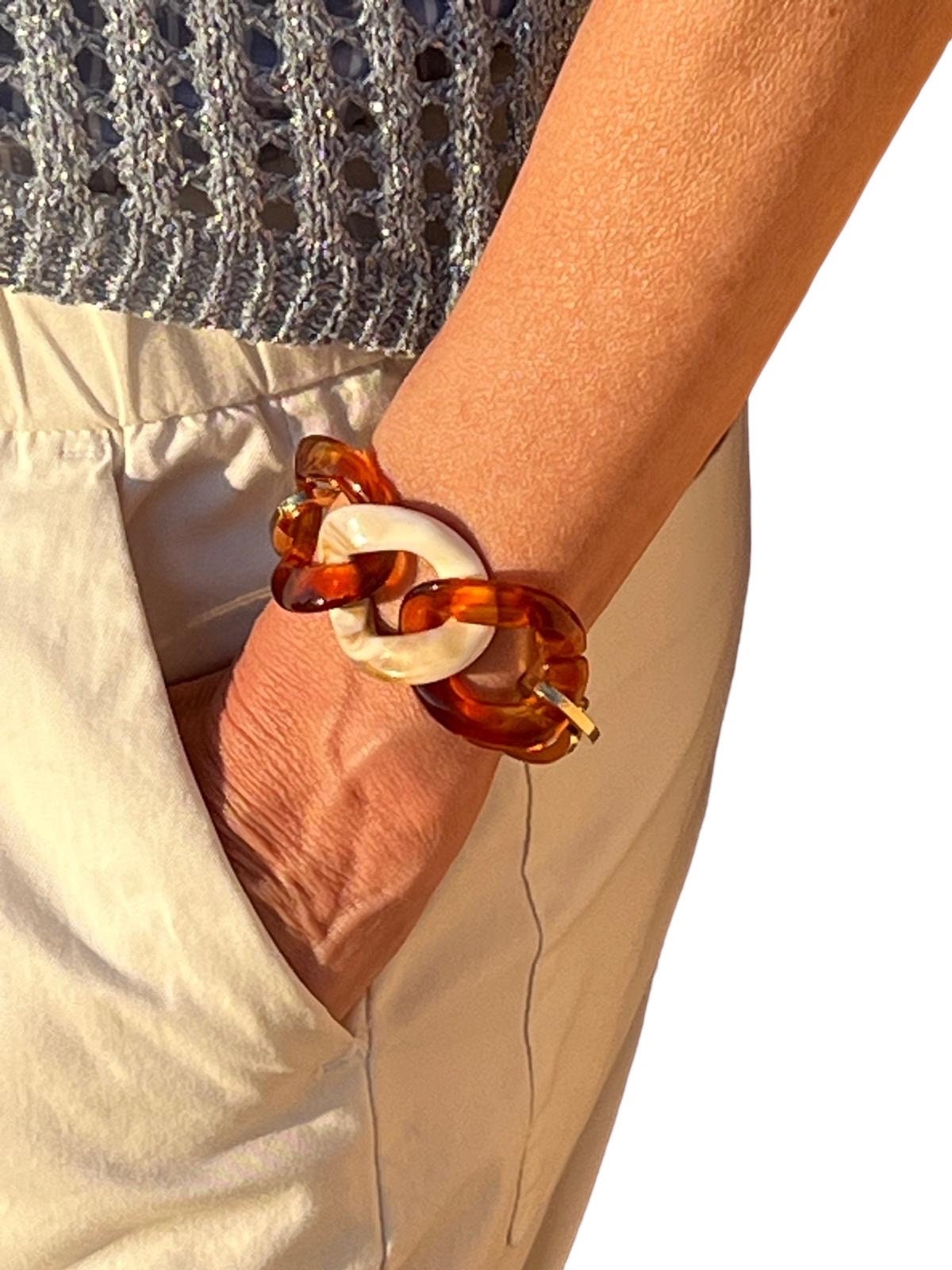 BRACCIALE MAGLIE ACRILICHE-Bracciale Donna Tartaruga/Osso-Bracciale Maglia Piatta Larga-Bracciale Personalizzabile-Regalo Per Lei