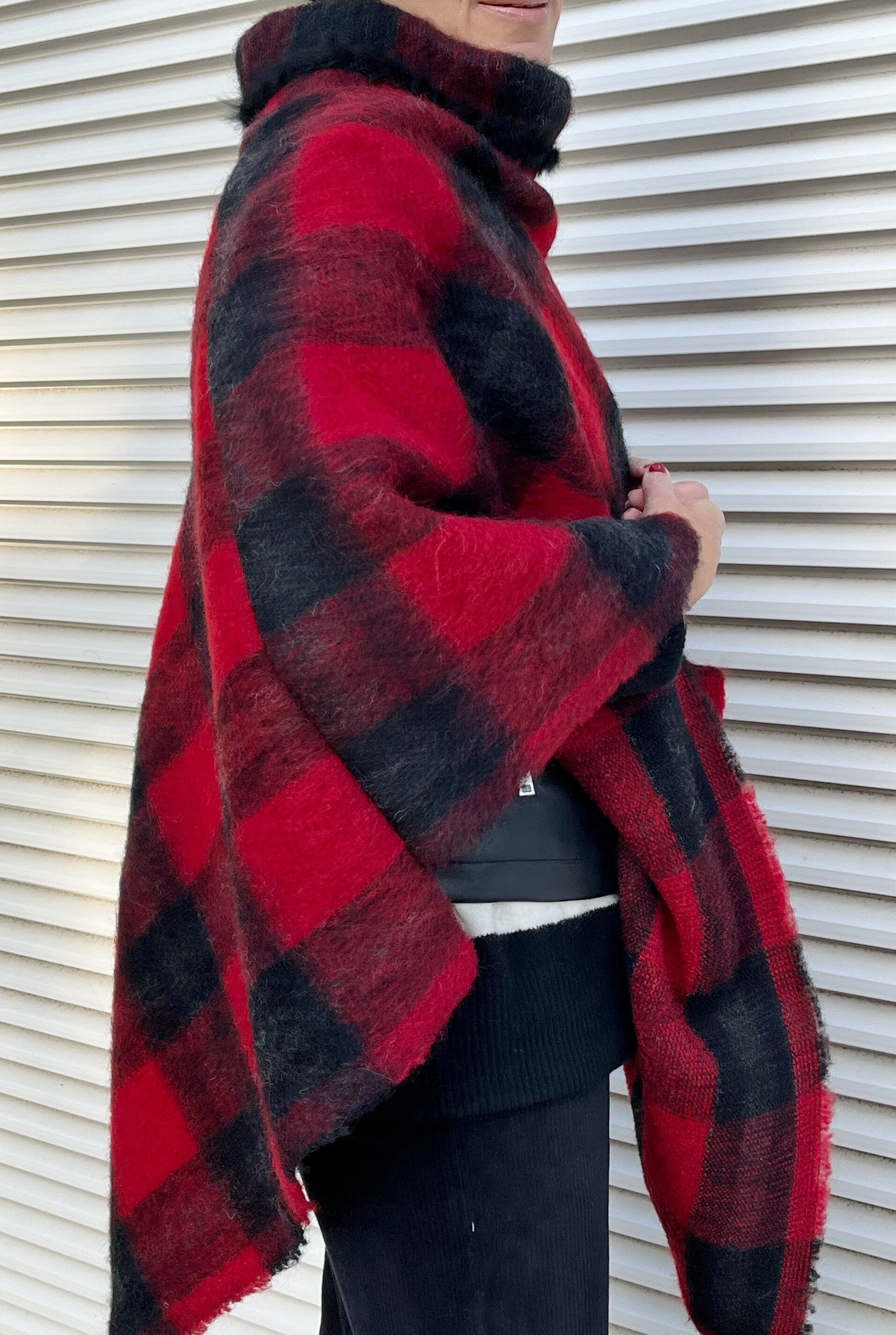 PONCHO MANTELLA DONNA -Poncho Plaid Lana&Mohair-Poncho Lungo Donna- Poncho Pullover con  Collo, Poncho Mantella Lana, Poncho fatto a mano