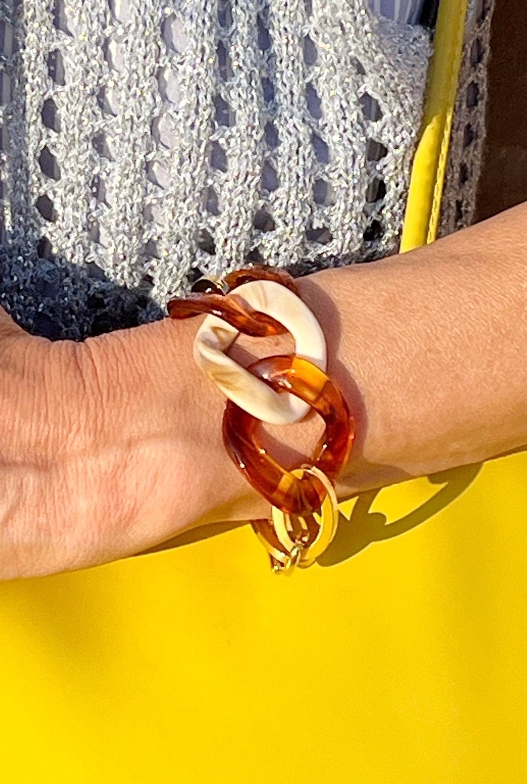 BRACCIALE MAGLIE ACRILICHE-Bracciale Donna Tartaruga/Osso-Bracciale Maglia Piatta Larga-Bracciale Personalizzabile-Regalo Per Lei