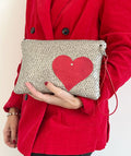 BORSA CLUTCH+POLSIERA-Clutch Donna-Borsa di Lusso-Borsa Party/Matrimoni-Clutch Paillettes+Cuore-Borsa Donna Mano/Polso-Borsa Artigianale