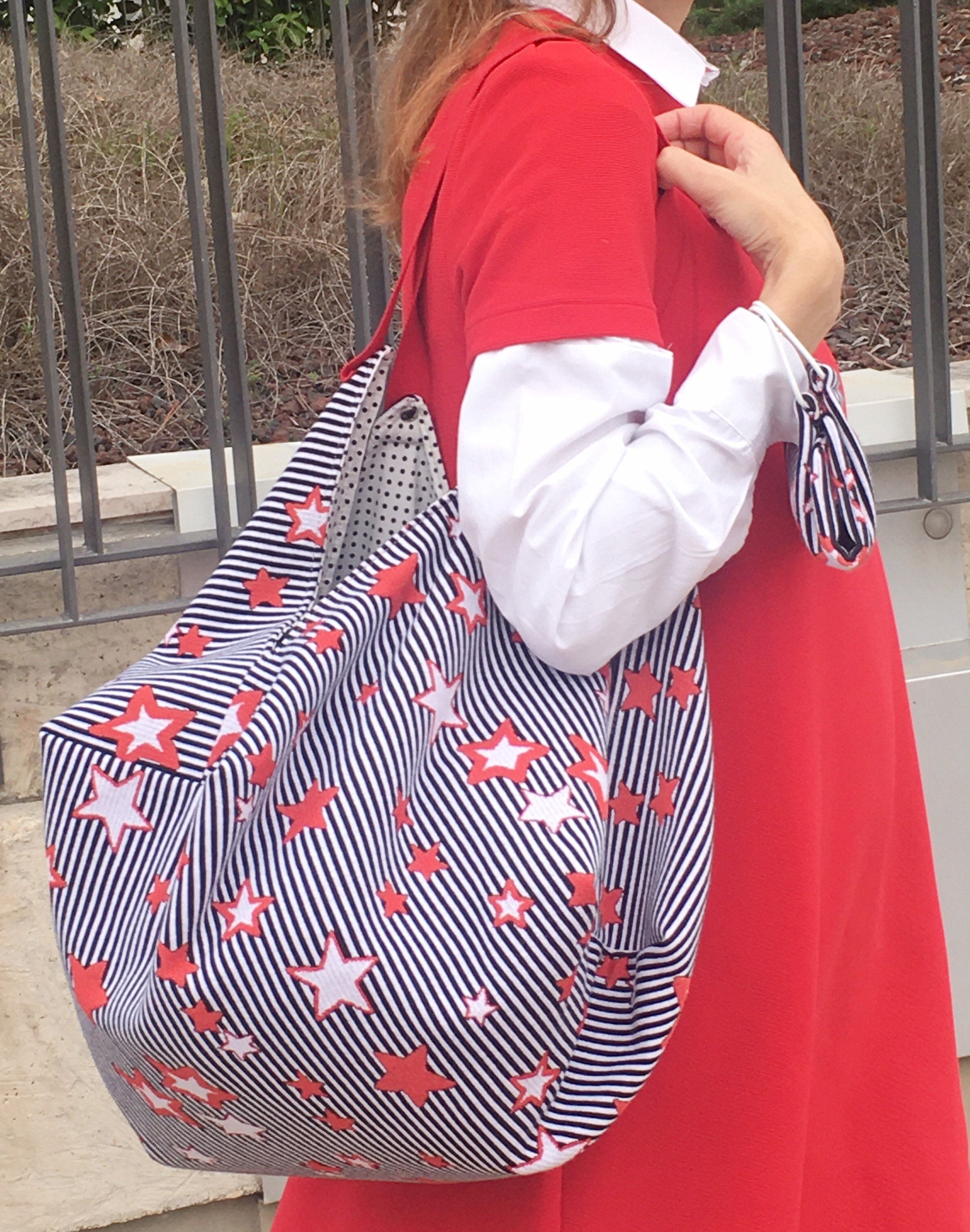 BORSA GRANDE REVERSIBILE-Borsa Origami Artigianale-Borsa Cotone Rigato Multiuso-Borsa Mare-Borsa Viaggio-Borsa Mano/Spalla