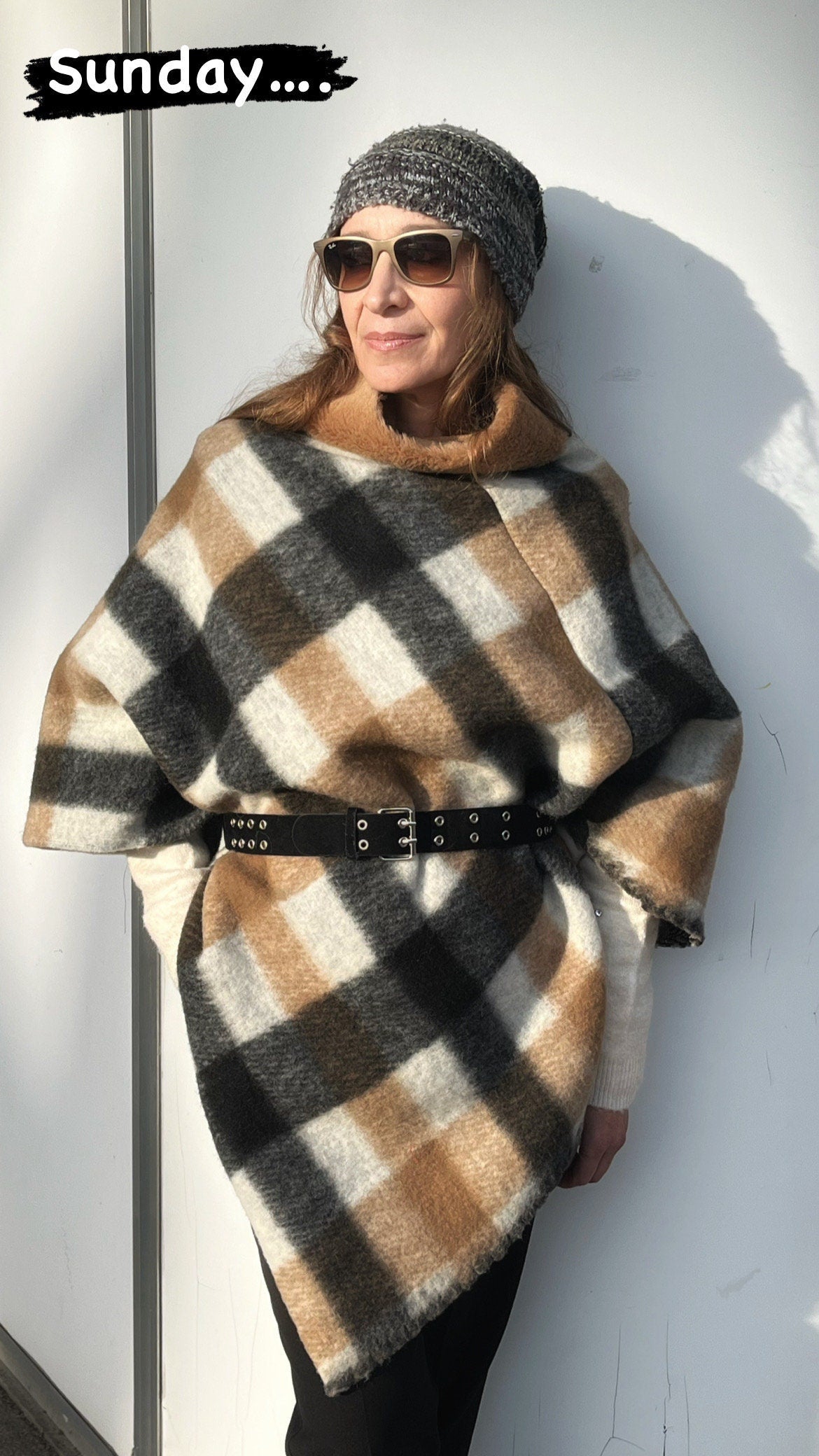 PONCHO MANTELLA DONNA -Poncho Scacchi Lana-Poncho Lungo Donna- Poncho Pullover Collo Teddy, Poncho Mantella Lana, Poncho fatto a mano