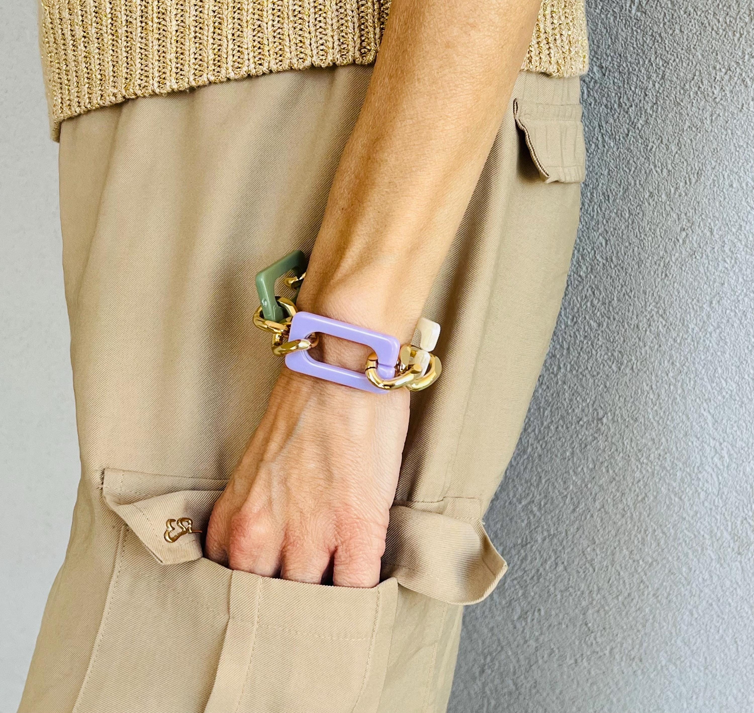 BRACCIALE MAGLIE RETTANGOLARI Acriliche -Bracciale Donna Multicolor-Bracciale Maglia Grande Piatta-Bracciale Personalizzabile-Regalo Per Lei