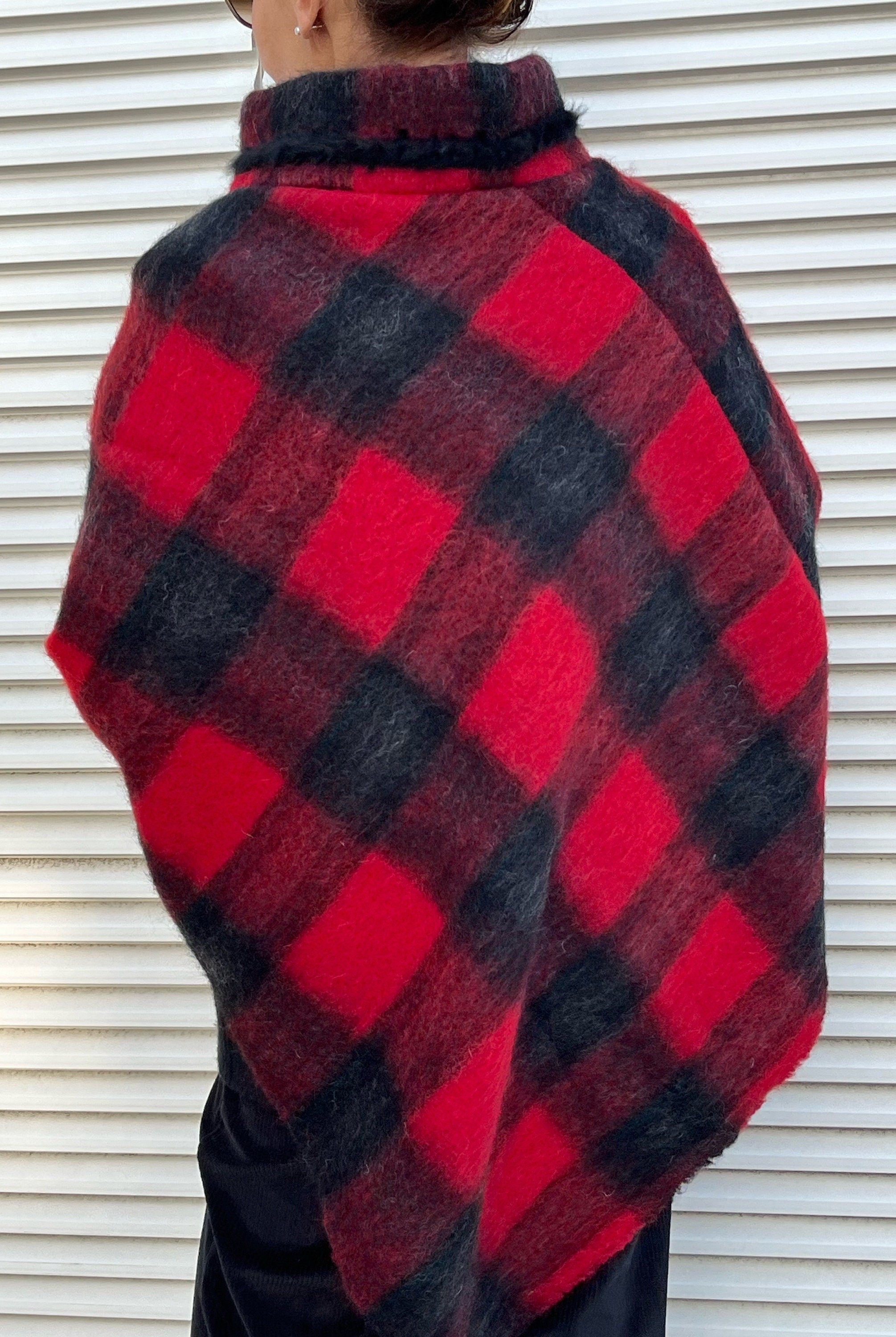 PONCHO MANTELLA DONNA -Poncho Plaid Lana&Mohair-Poncho Lungo Donna- Poncho Pullover con  Collo, Poncho Mantella Lana, Poncho fatto a mano